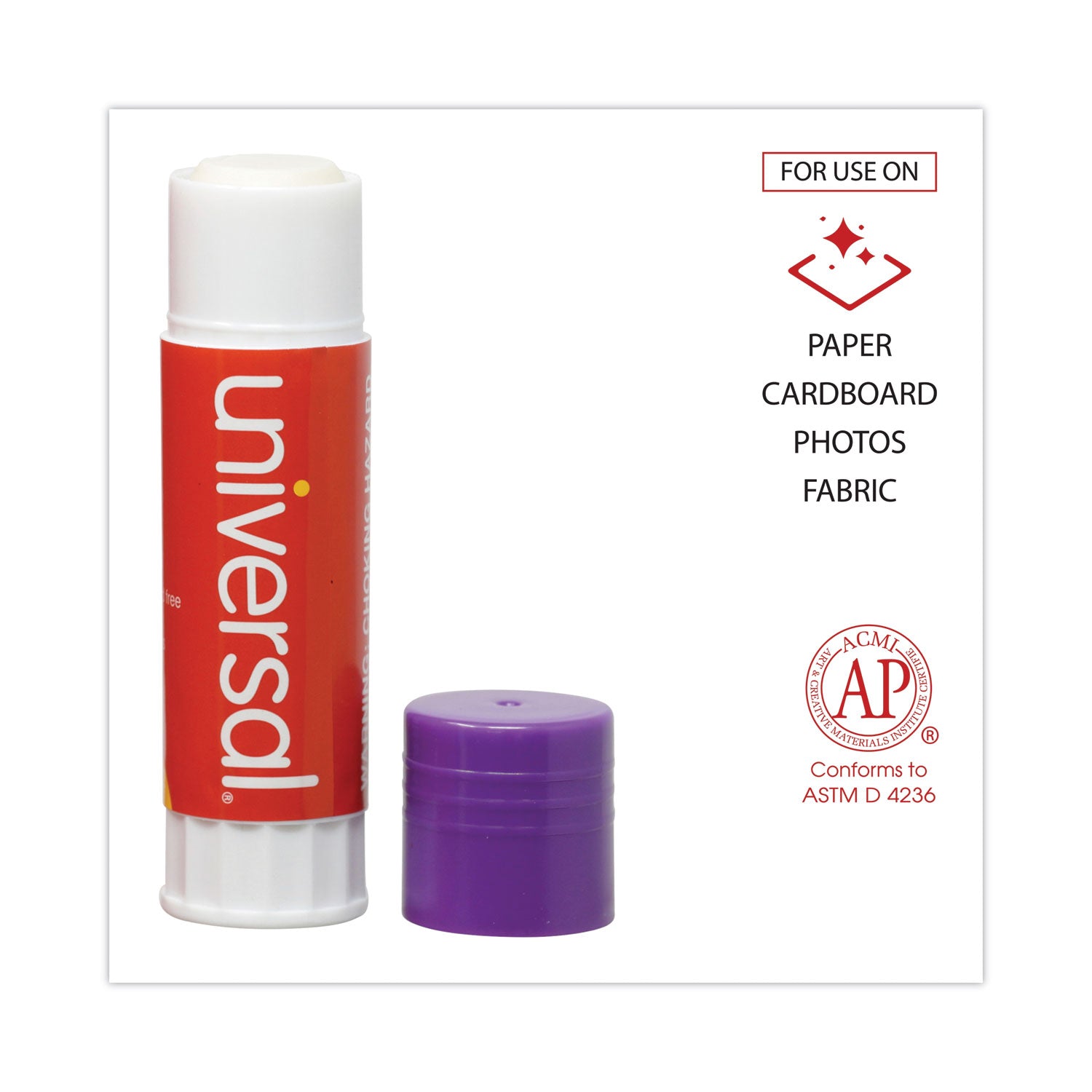 Universal Glue Stick, 1.3 oz, Applies Purple, Dries Clear, 12/Pack (74752)