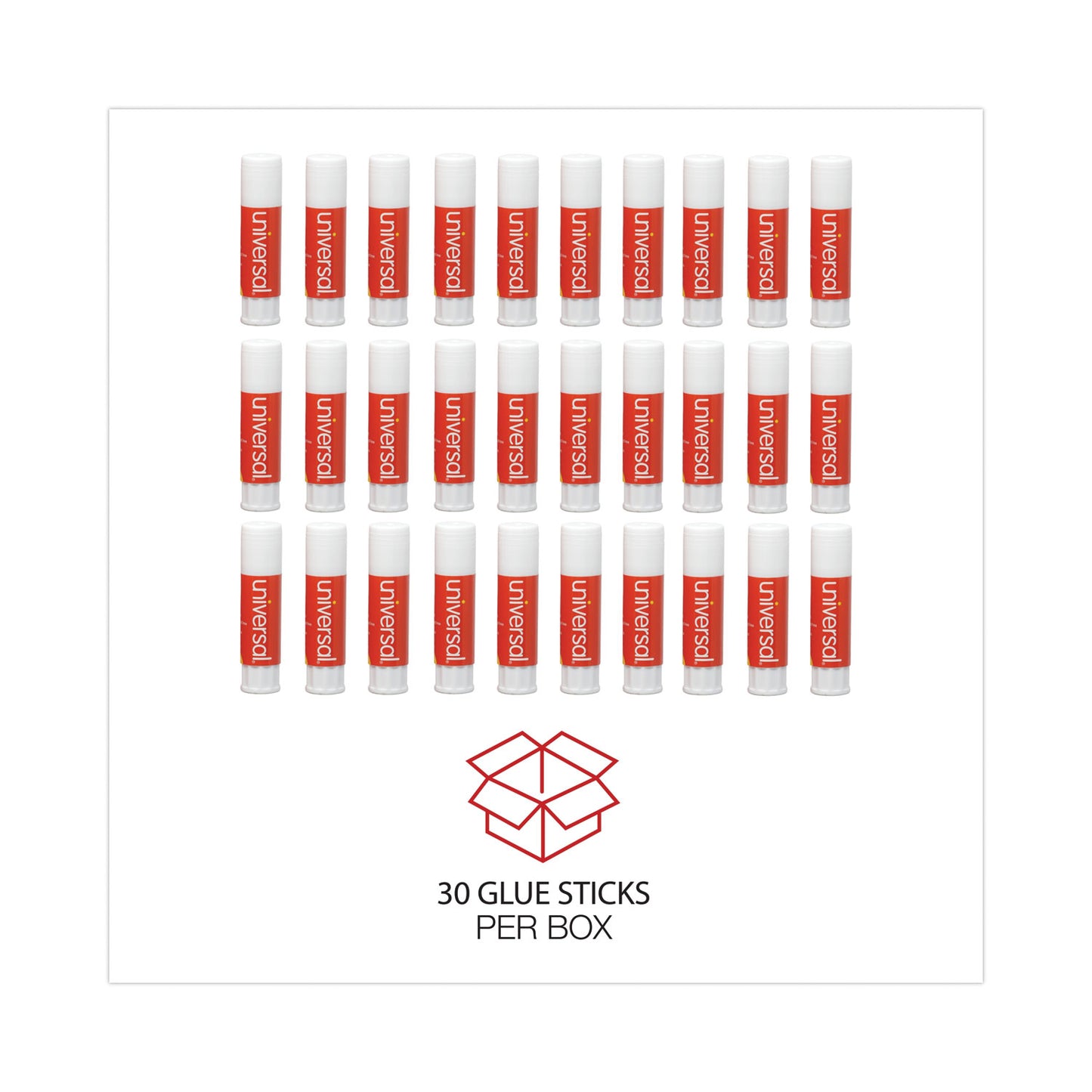 Universal Glue Stick Value Pack, 0.28 oz, Applies and Dries Clear, 30/Pack (75748VP)