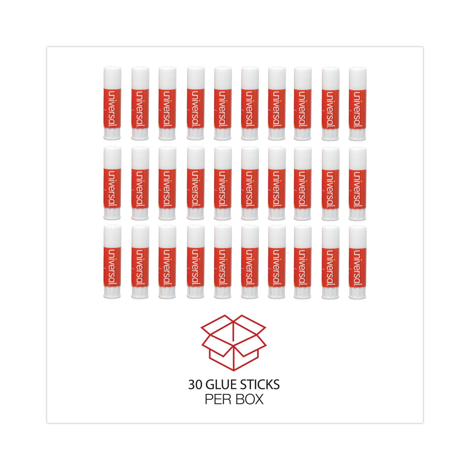 Universal Glue Stick Value Pack, 0.28 oz, Applies and Dries Clear, 30/Pack (75748VP)