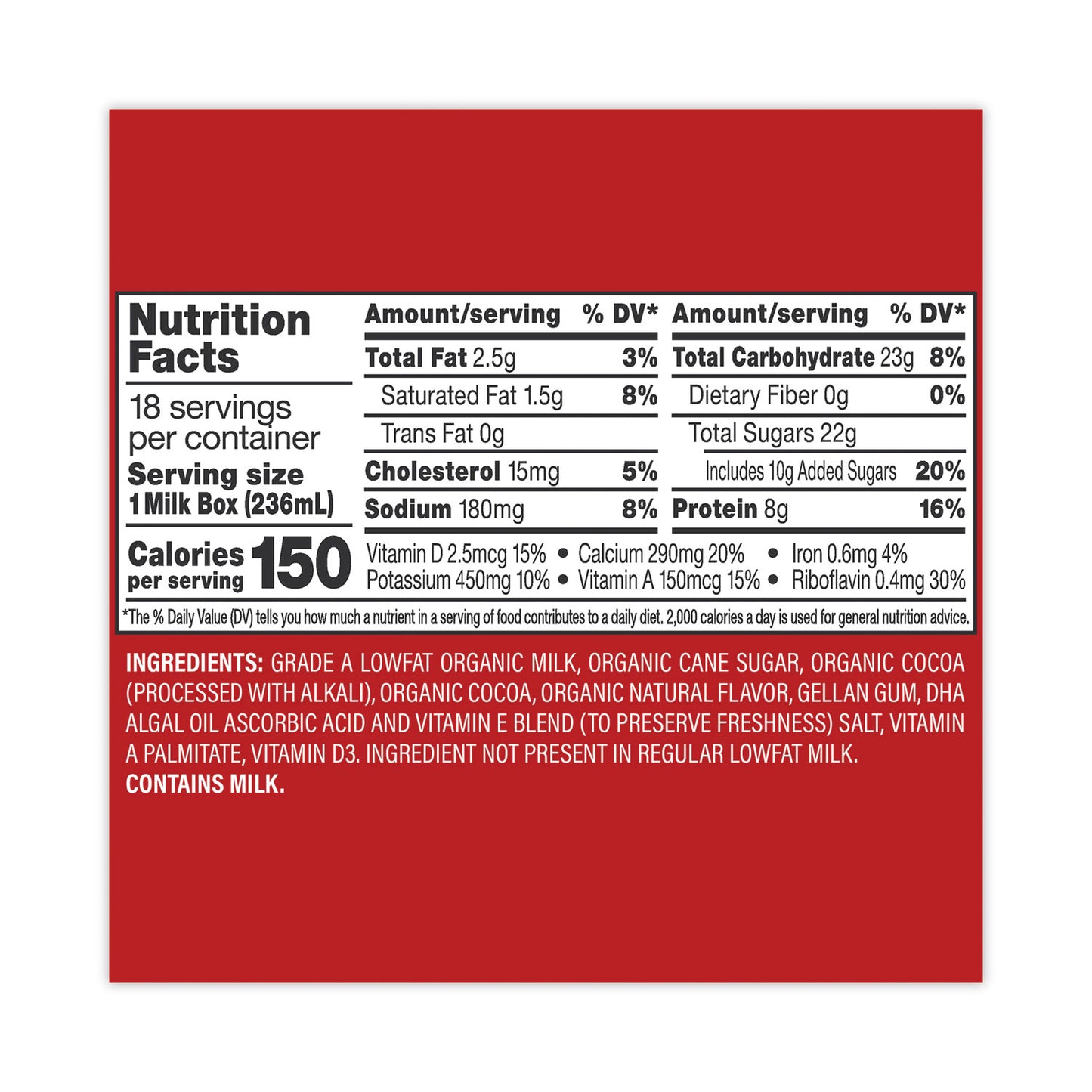 Horizon Organic Low Fat Milk, Chocolate, 8 oz, 18/Carton (22000536)