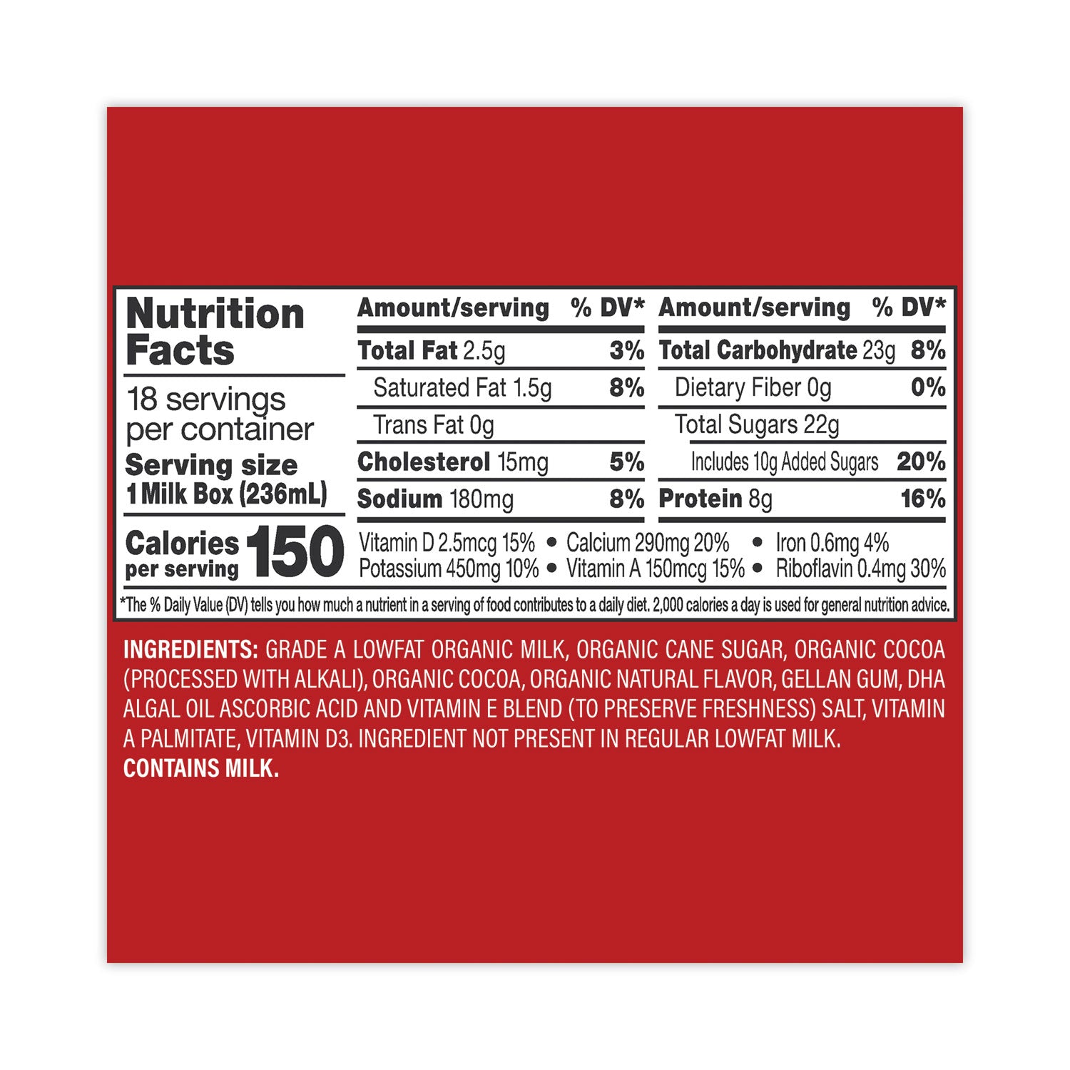 Horizon Organic Low Fat Milk, Chocolate, 8 oz, 18/Carton (22000536)