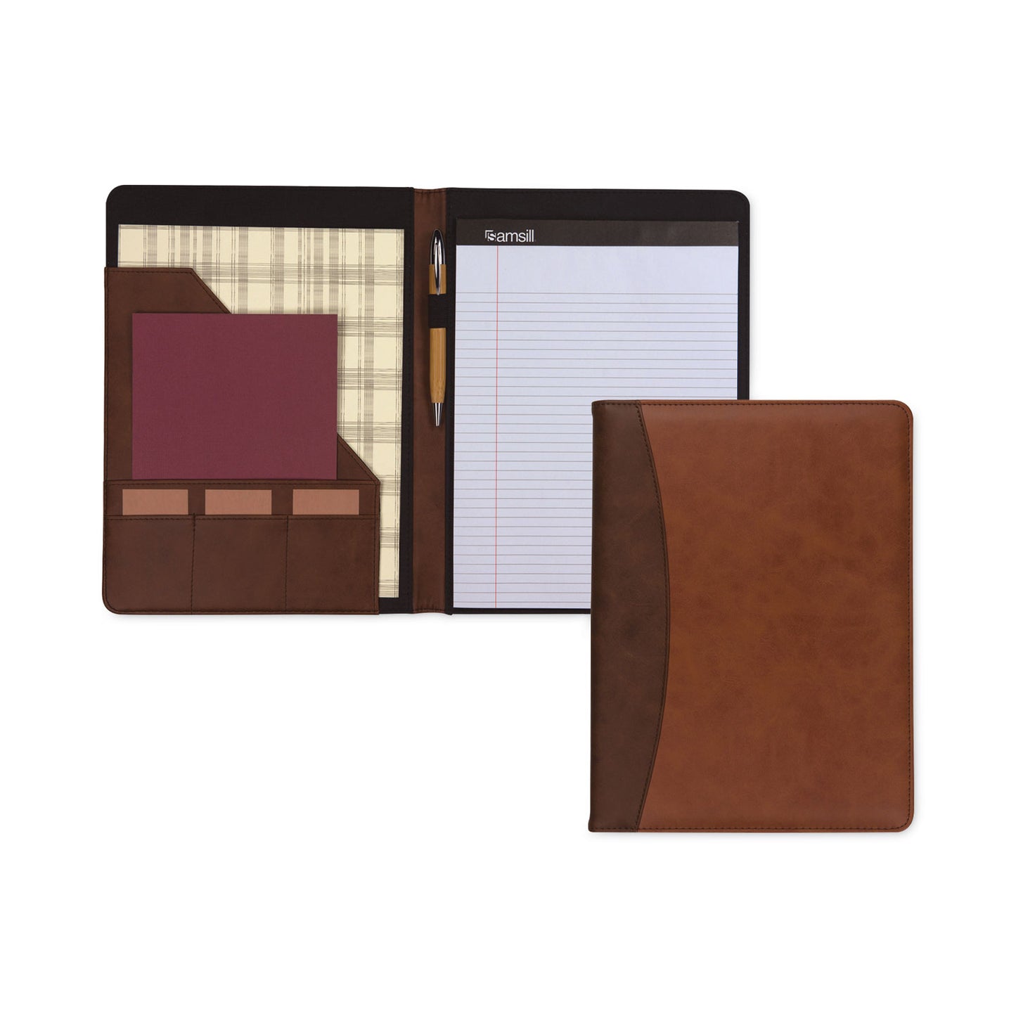 Samsill Two-Tone Padfolio with Spine Accent, 10.6w x 14.25h, Polyurethane, Tan/Brown (71656)