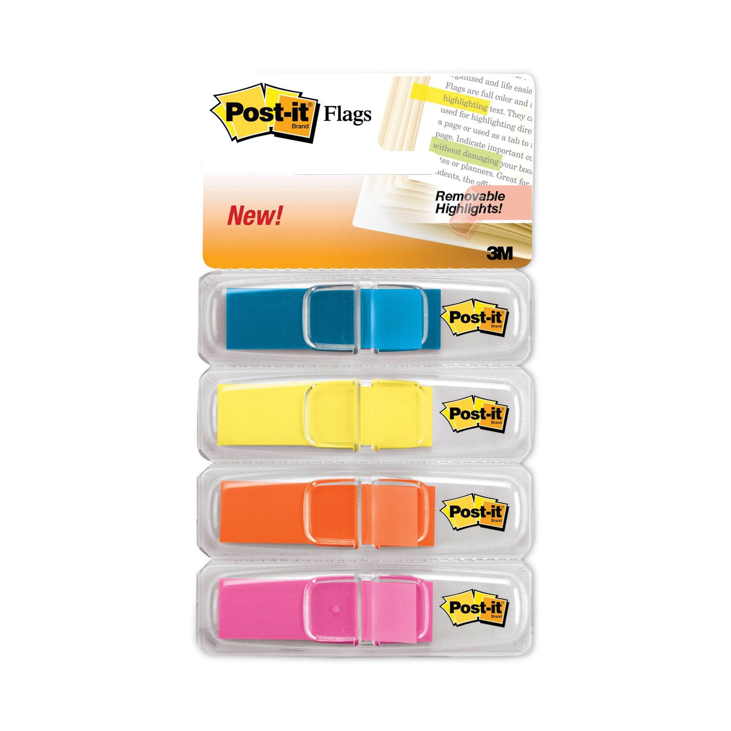 Post-it Highlighting Page Flags, 4 Bright Colors, 0.5 x 1.75, 35/Color, 4 Dispensers/Pack (6834ABX)