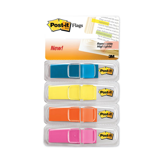 Post-it Highlighting Page Flags, 4 Bright Colors, 0.5 x 1.75, 35/Color, 4 Dispensers/Pack (6834ABX)