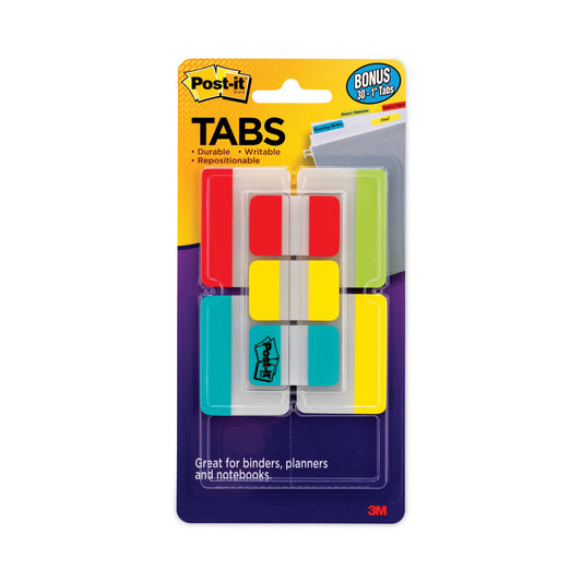 Post-it Plain Solid Color Tabs Value Pack, (66) 1/5-Cut 1" Wide, (48) 1/3-Cut 2" Wide, Assorted Colors and Sizes, 114/Pack (686VAD2)