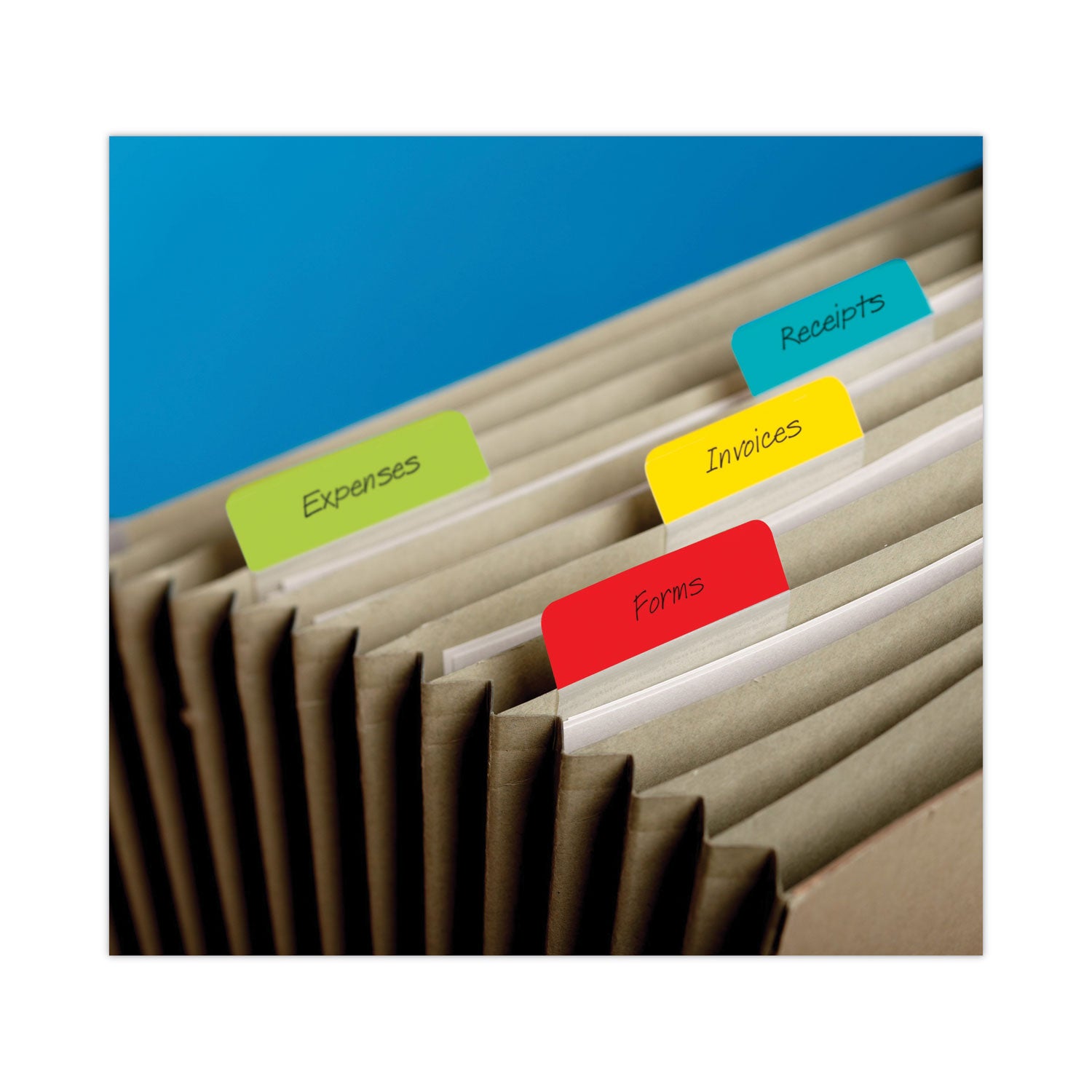 Post-it 2" Plain Solid Color Angled Tabs, 1/5-Cut, Assorted Colors, 2" Wide, 24/Pack (686AALYR)