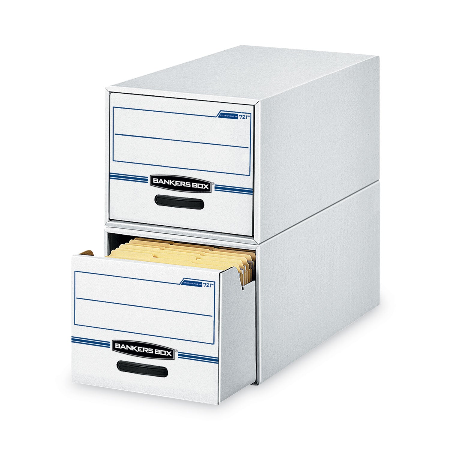 Bankers Box STOR/DRAWER Basic Space-Savings Storage Drawers, Legal Files, 16.75 x 19.5 x 11.5, White/Blue (00722EA)