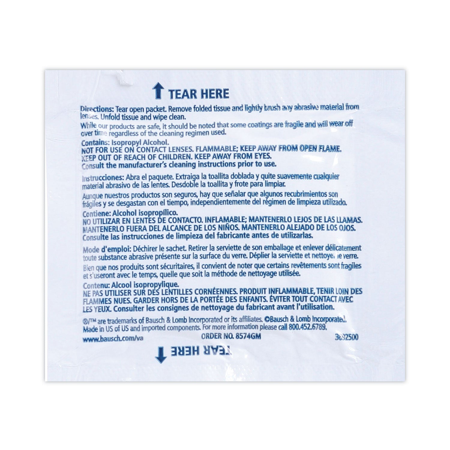  Lomb Sight Savers Premoistened Lens Cleaning Tissues, 8 x 5, 100/Box (8574GM)