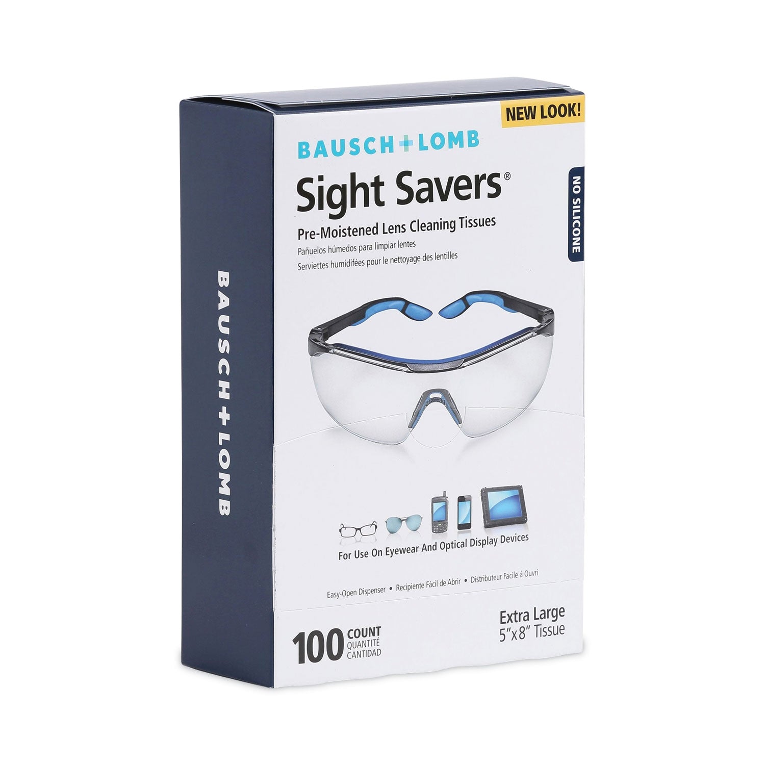  Lomb Sight Savers Premoistened Lens Cleaning Tissues, 8 x 5, 100/Box (8574GM)