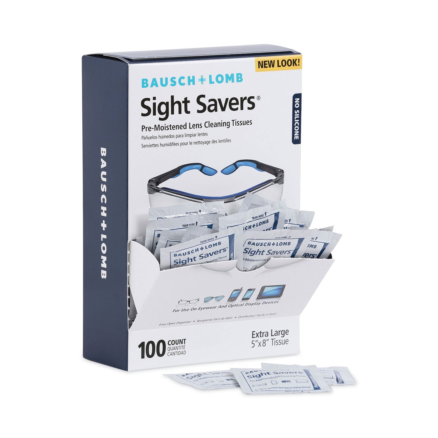  Lomb Sight Savers Premoistened Lens Cleaning Tissues, 8 x 5, 100/Box, 10 Box/Carton (8574GMCT)