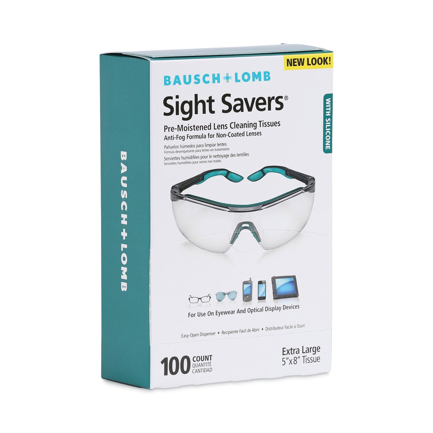  Lomb Sight Savers Pre-Moistened Anti-Fog Tissues with Silicone, 8 x 5, 100/Box (8576)