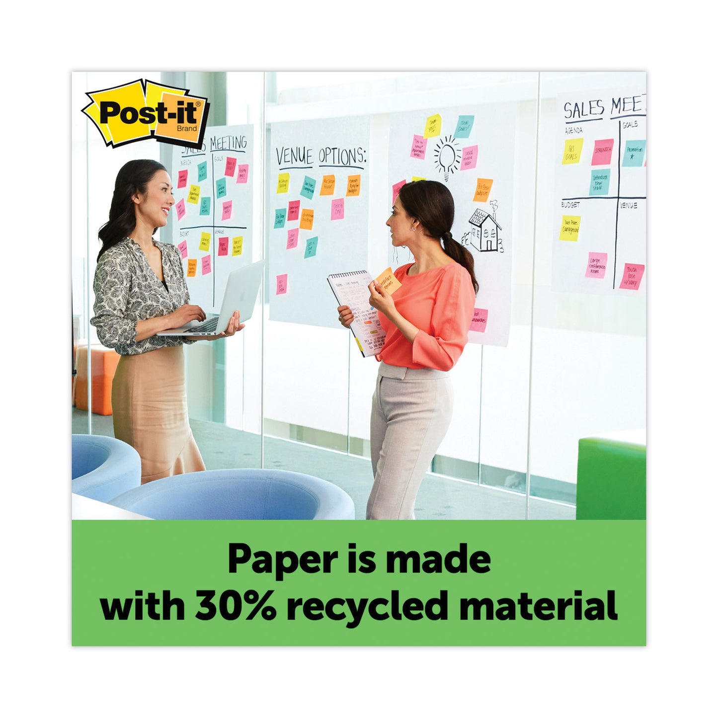 Post-it Self-Stick Wall Pad, Unruled, 20 x 23, White, 20 Sheets/Pad, 2 Pads/Pack, 2 Packs/Carton (566)