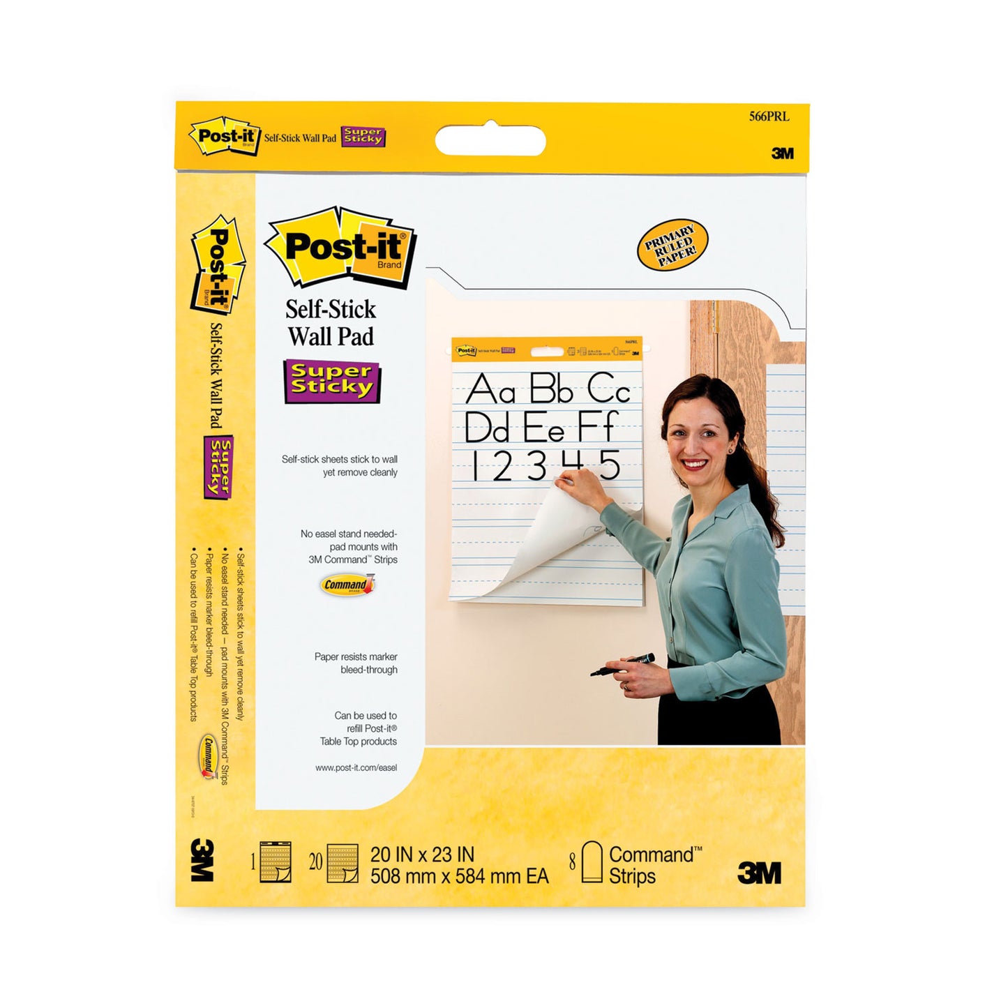 Post-it Self-Stick Wall Pad, Manuscript Format (Primary 3" Rule), 20 x 23, White, 20 Sheets, 2/Pack (566PRL)