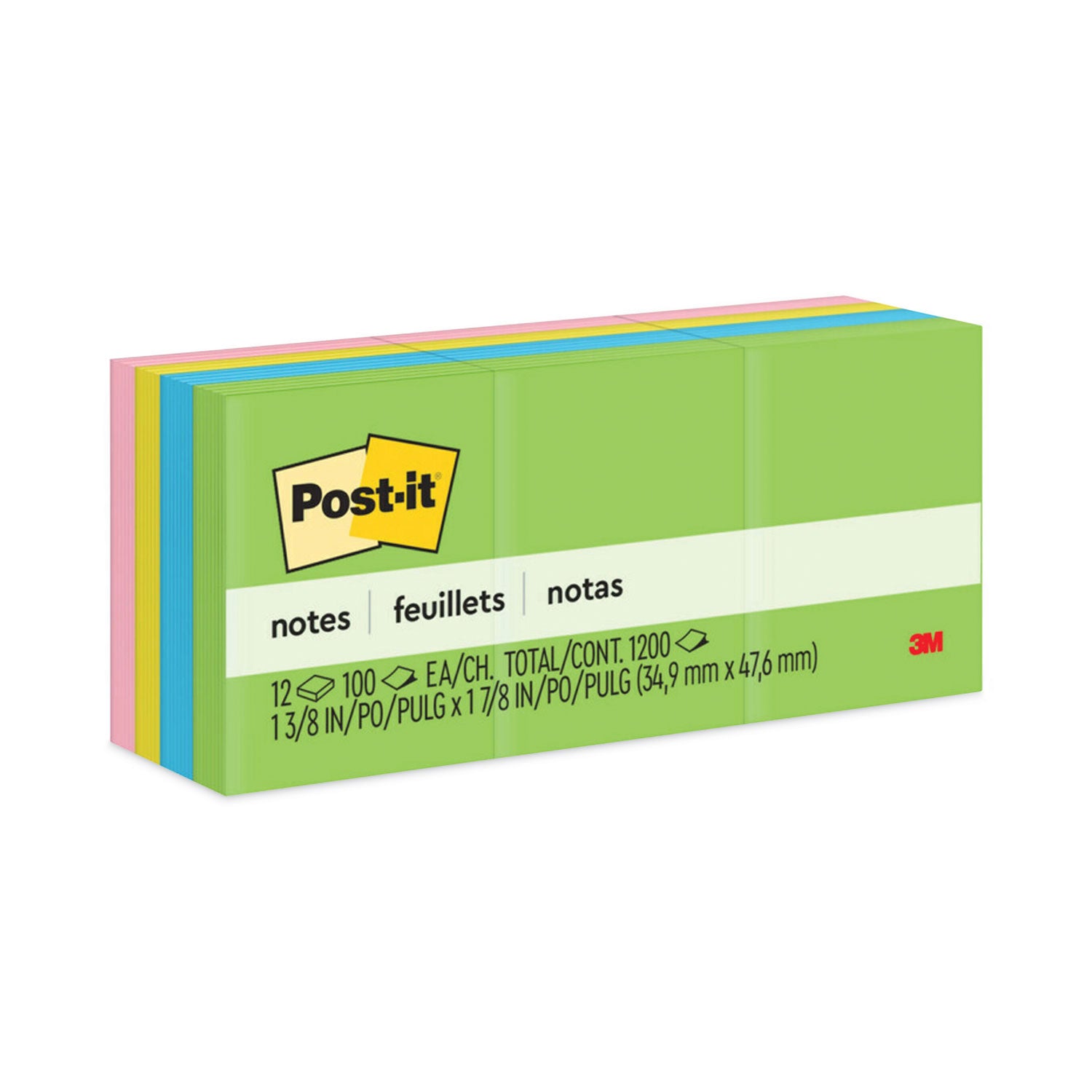 Post-it Original Pads in Floral Fantasy Collection Colors, 1.5" x 2", 100 Sheets/Pad, 12 Pads/Pack (653AU)