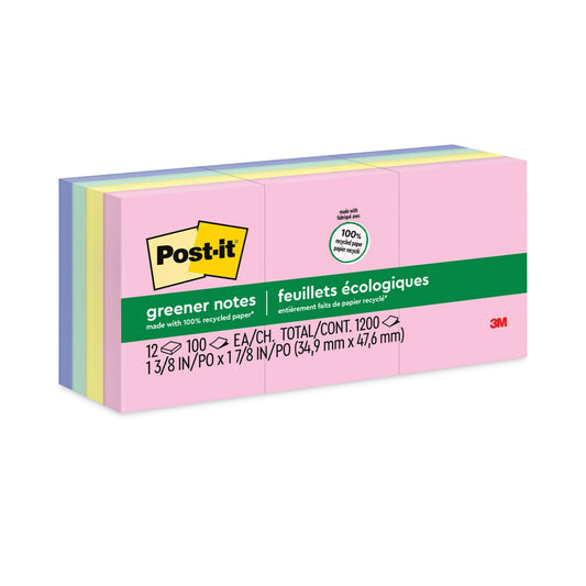 Post-it Original Recycled Note Pads, 1.38" x 1.88", Sweet Sprinkles Collection Colors, 100 Sheets/Pad, 12 Pads/Pack (653RPA)