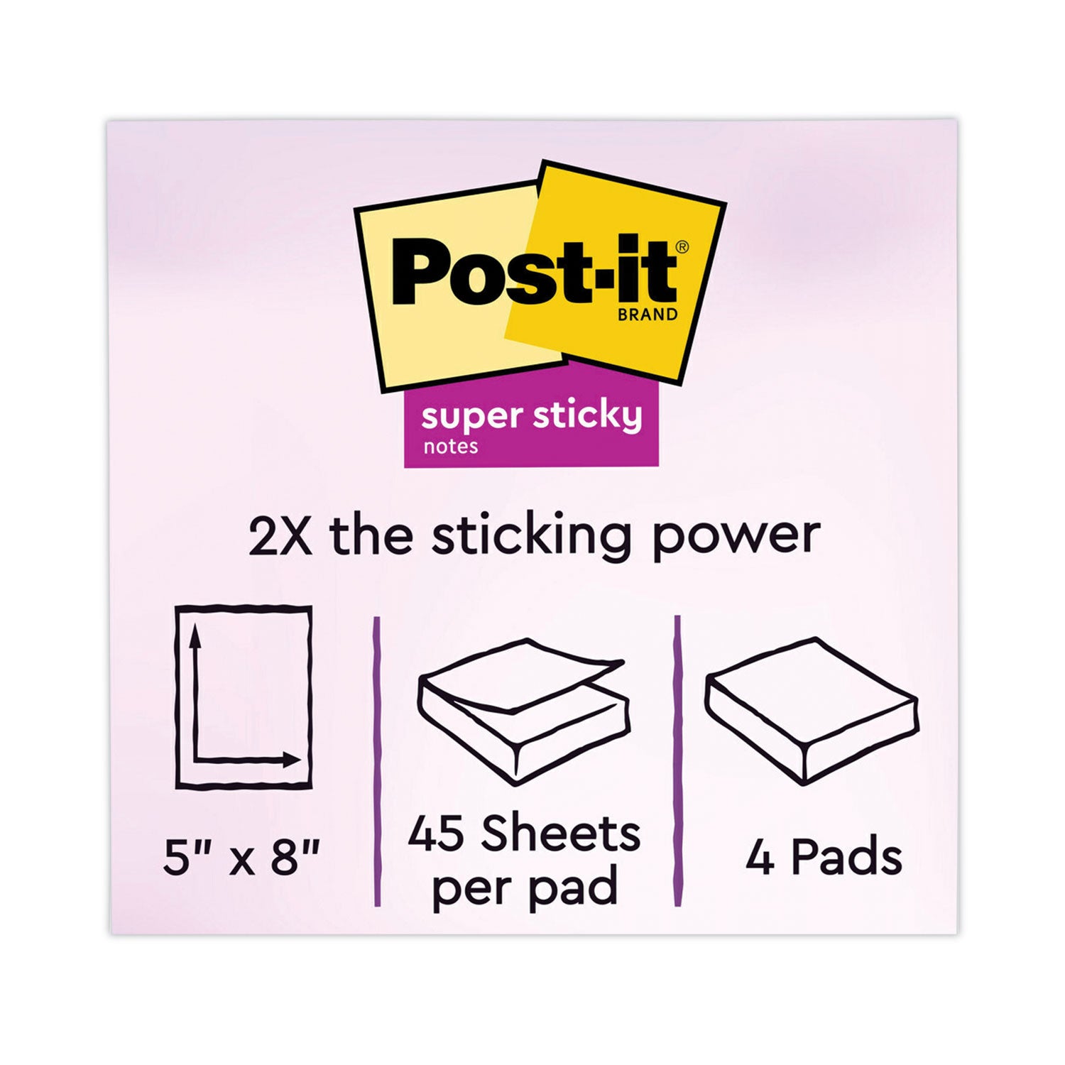 Post-it Pads in Energy Boost Collection Colors, Note Ruled, 5" x 8", 45 Sheets/Pad, 4 Pads/Pack (5845SSUC)