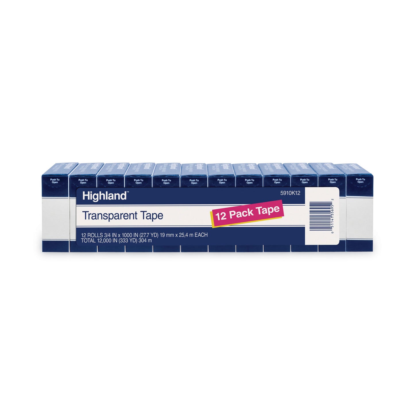 Highland Transparent Tape, 1" Core, 0.75" x 83.33 ft, Clear, 12/Pack (5910K12)