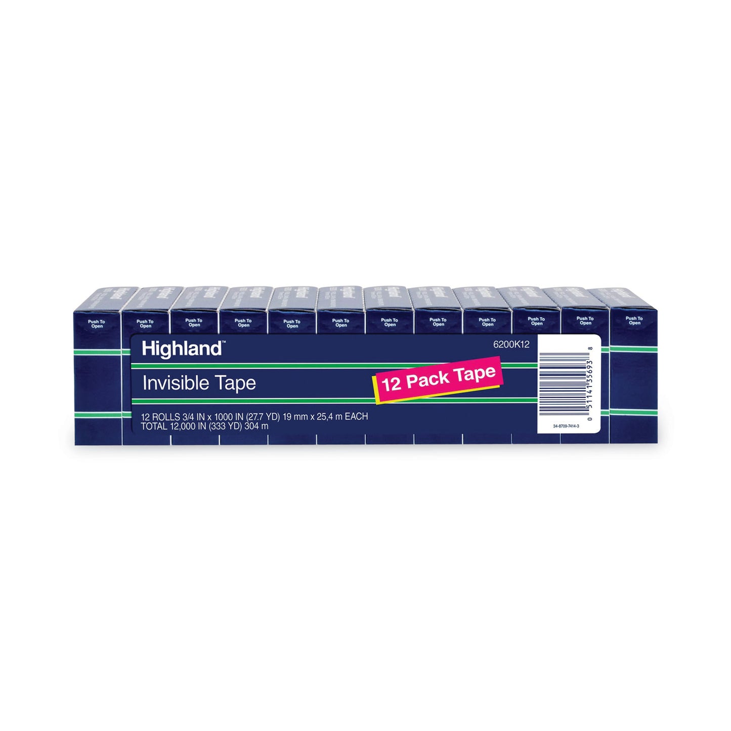 Highland Invisible Permanent Mending Tape, 1" Core, 0.75" x 83.33 ft, Clear, 12/Pack (6200K12)