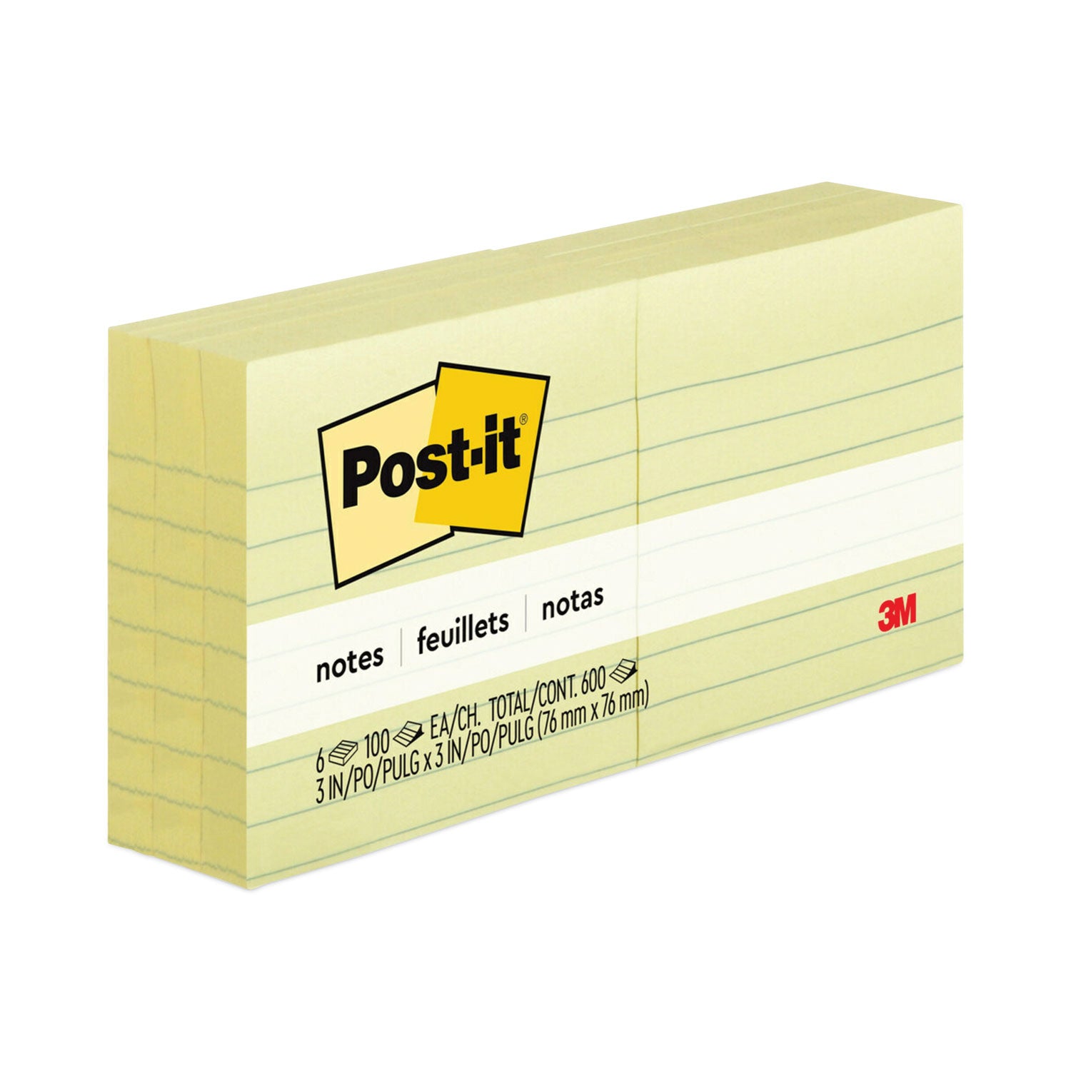 Post-it Original Pads in Canary Yellow, Note Ruled, 3" x 3", 100 Sheets/Pad, 6 Pads/Pack (6306PK)