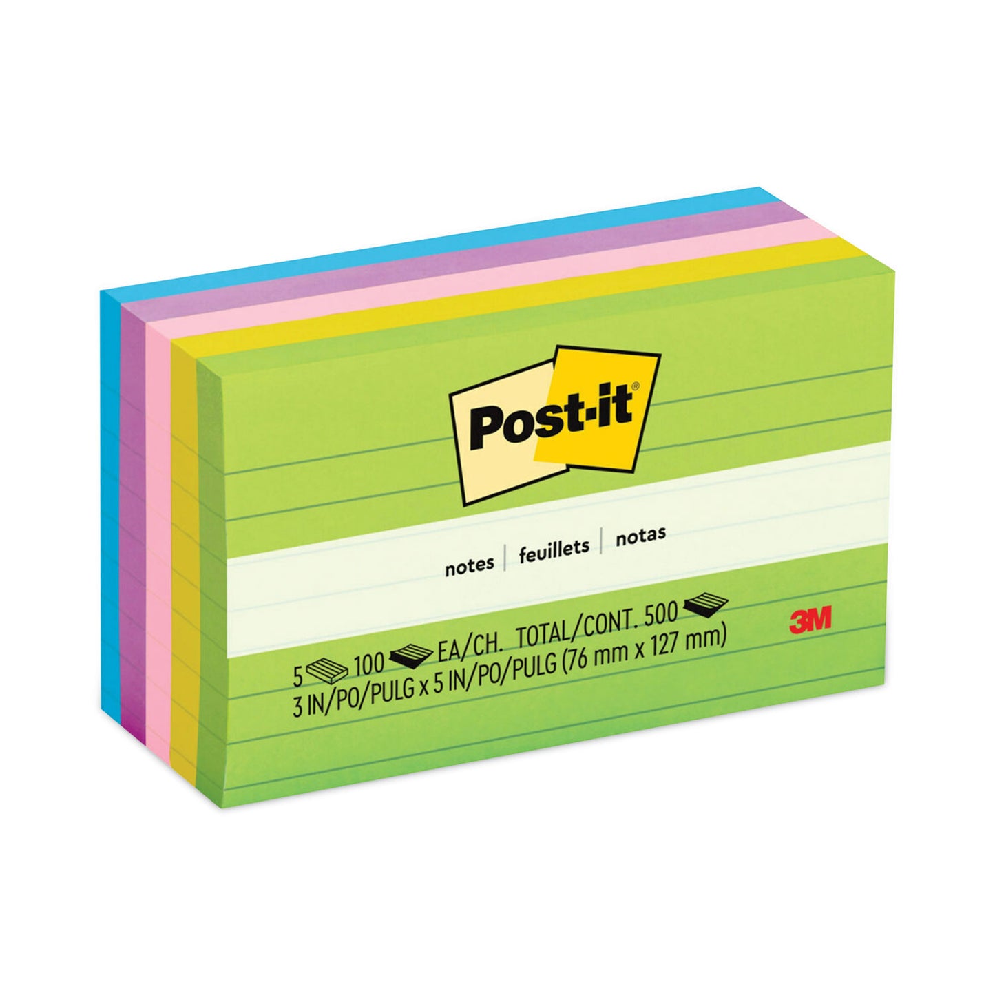 Post-it Original Pads in Floral Fantasy Collection Colors, Note Ruled, 3" x 5", 100 Sheets/Pad, 5 Pads/Pack (6355AU)