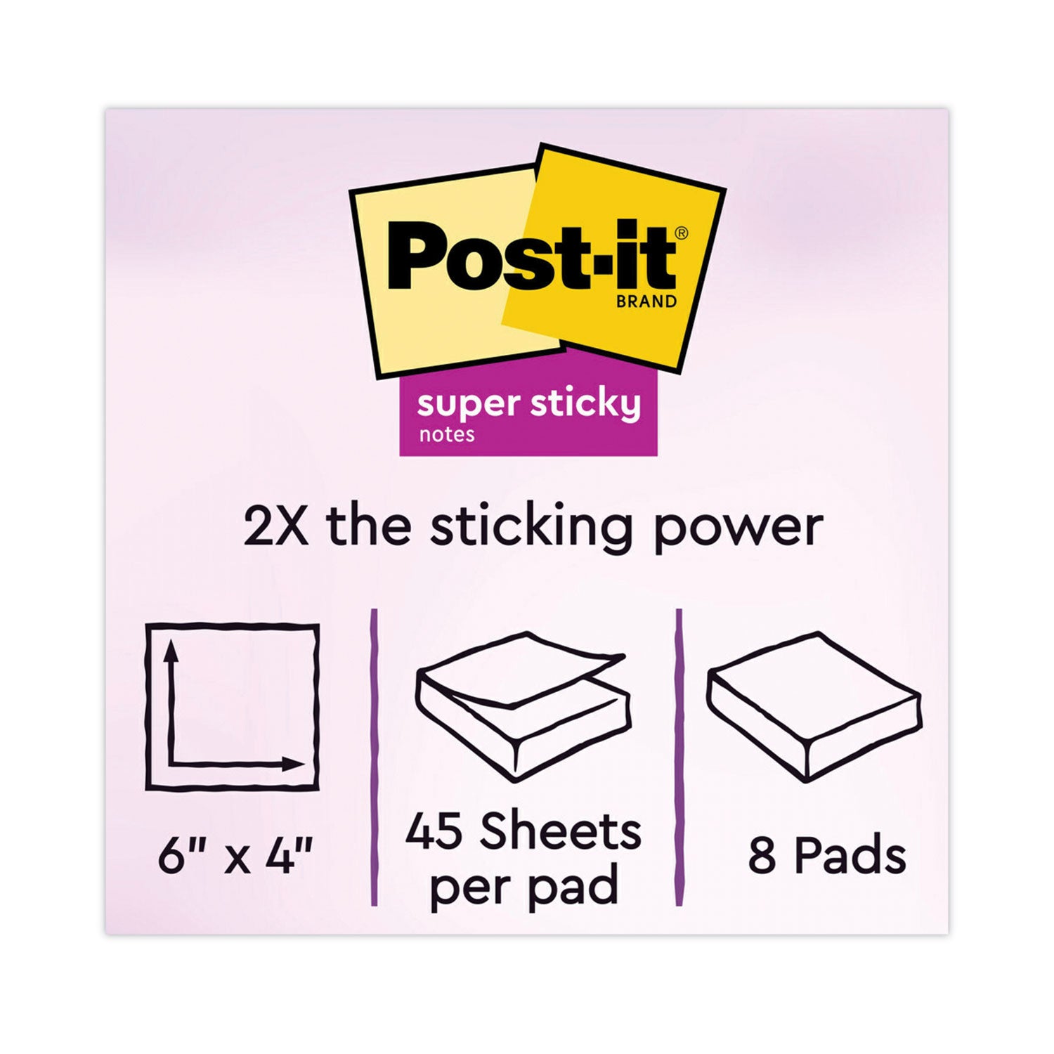 Post-it Meeting Notes in Energy Boost Collection Colors, 6" x 4", 45 Sheets/Pad, 8 Pads/Pack (6445SSP)