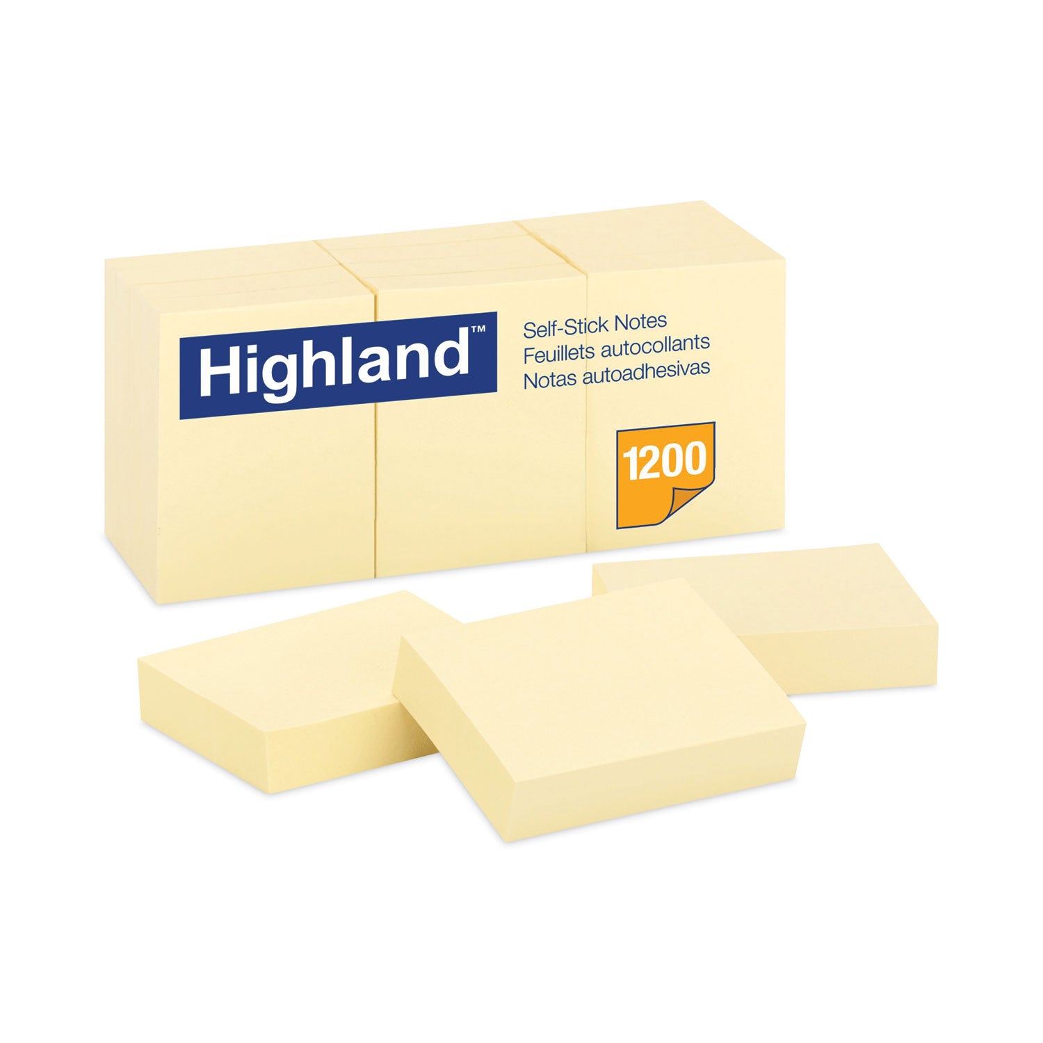 Highland Self-Stick Notes, 1.38" x 1.88", Yellow, 100 Sheets/Pad, 12 Pads/Pack (6539YW)