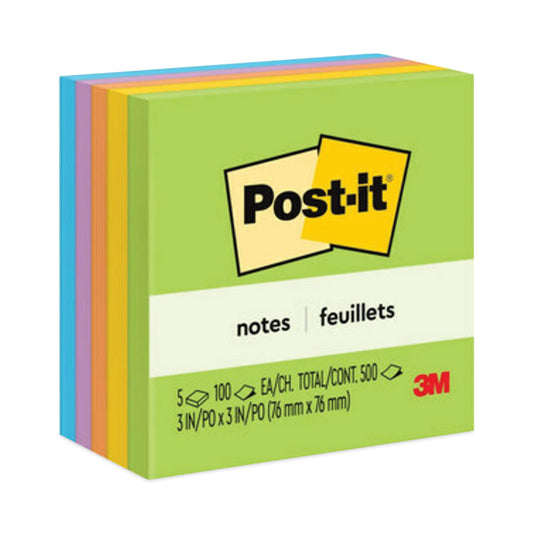 Post-it Original Pads in Floral Fantasy Collection Colors, 3" x 3", 100 Sheets/Pad, 5 Pads/Pack (6545UC)