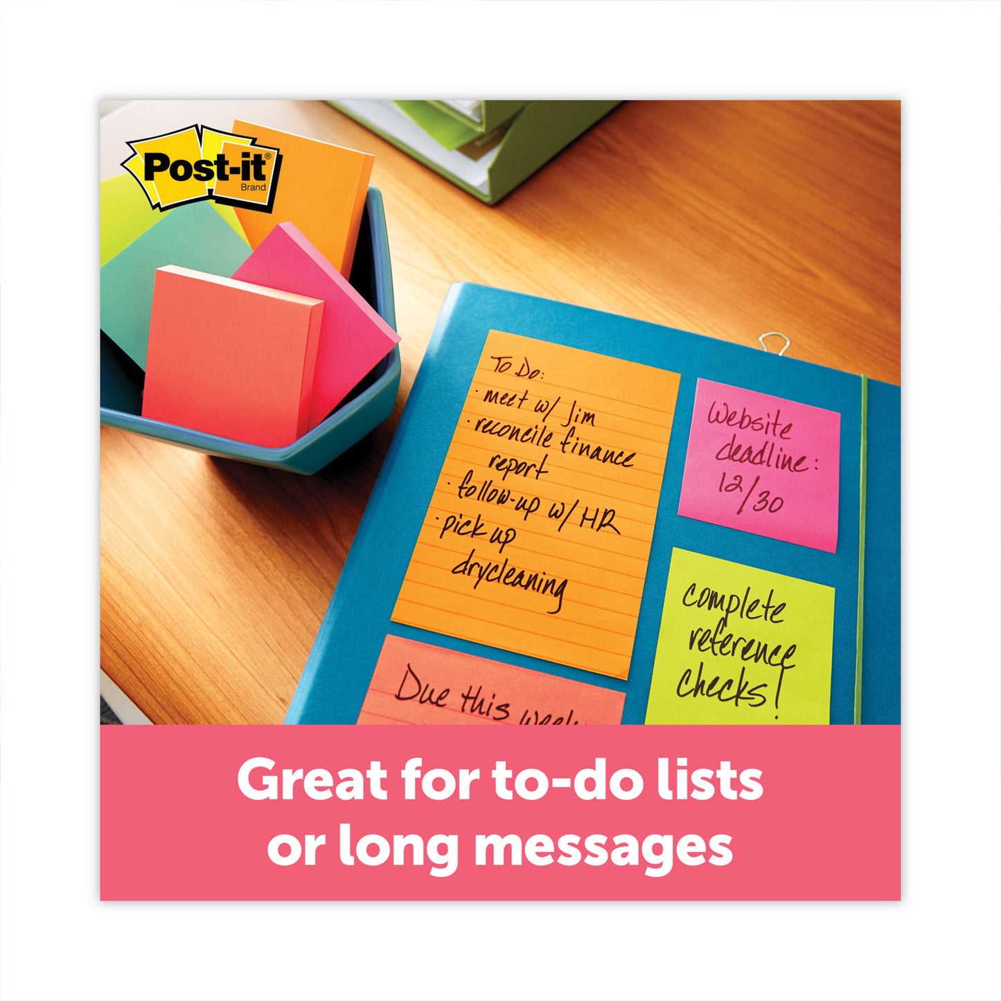 Post-it Original Pads in Poptimistic Collection Colors, Note Ruled, 4" x 6", 100 Sheets/Pad, 3 Pads/Pack (6603AN)