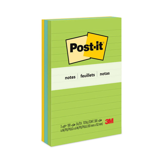 Post-it Original Pads in Floral Fantasy Collection Colors, Note Ruled, 4" x 6", 100 Sheets/Pad, 3 Pads/Pack (6603AU)