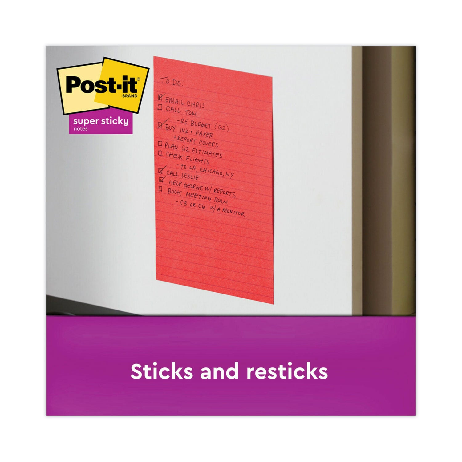 Post-it Pads in Playful Primary Collection Colors, Note Ruled, 4" x 6", 90 Sheets/Pad, 3 Pads/Pack (6603SSAN)