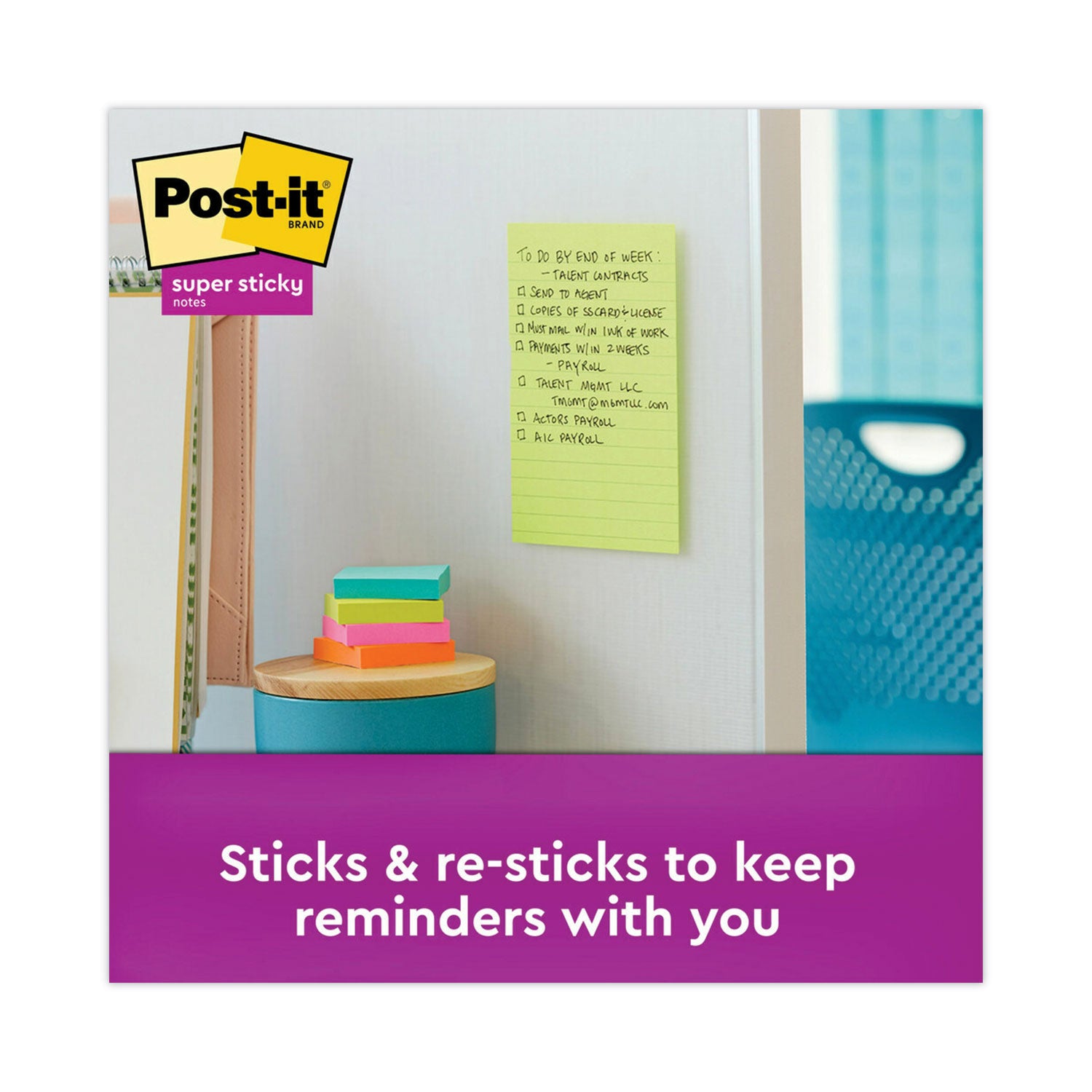 Post-it Pads in Supernova Neon Collection Colors, Note Ruled, 4" x 6", 90 Sheets/Pad, 3 Pads/Pack (6603SSMIA)