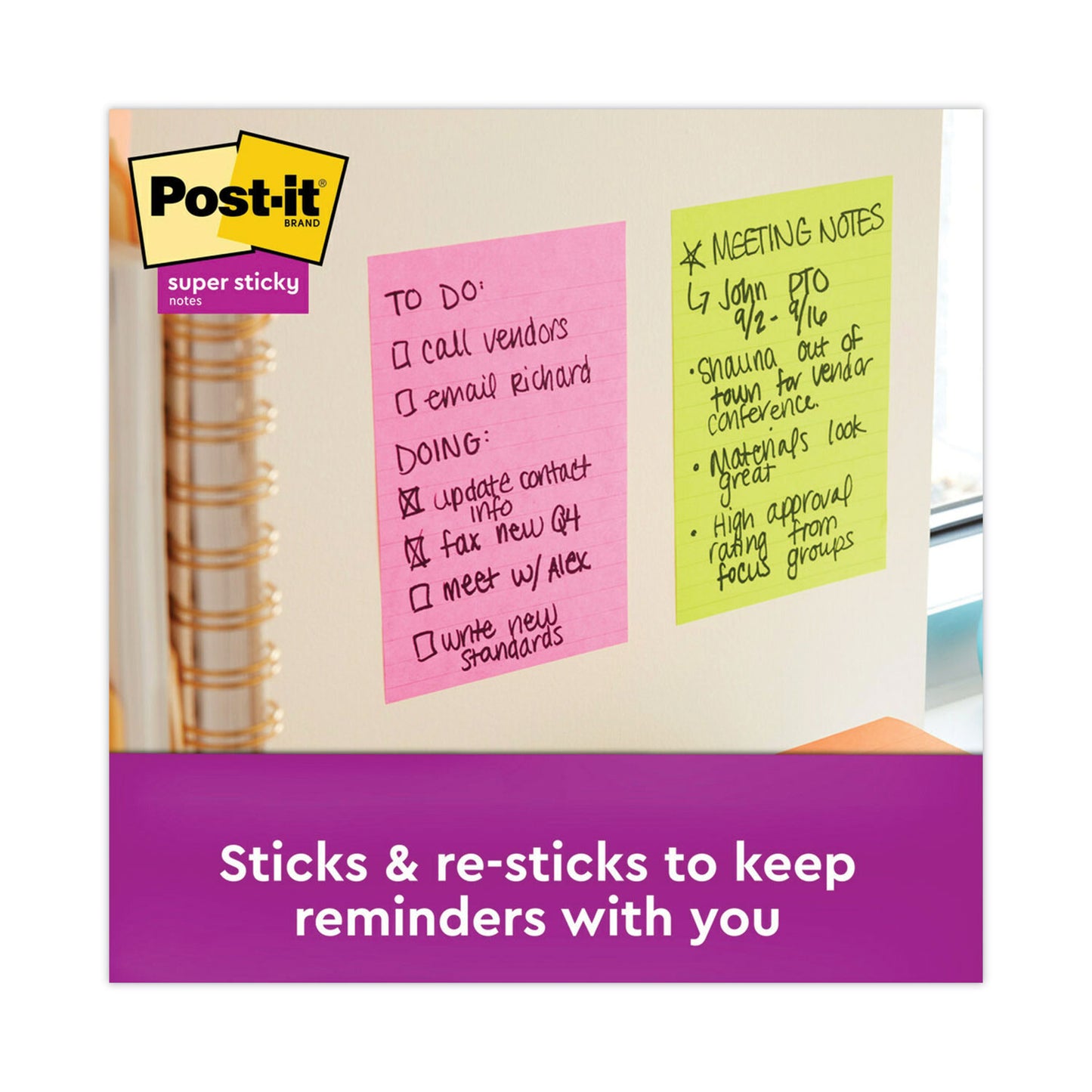 Post-it Pads in Supernova Neon Collection Colors, Note Ruled, 4" x 6", 90 Sheets/Pad, 3 Pads/Pack (6603SSMIA)