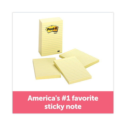 Post-it Original Pads in Canary Yellow, Note Ruled, 4" x 6", 100 Sheets/Pad, 5 Pads/Pack (6605PK)