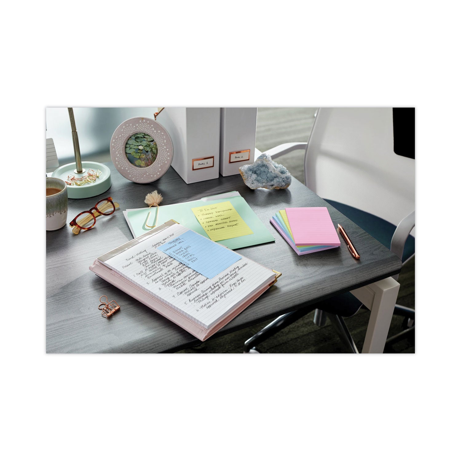 Post-it Original Pads in Beachside Cafe Collection Colors, Note Ruled, 4" x 6", 100 Sheets/Pad, 5 Pads/Pack (6605PKAST)