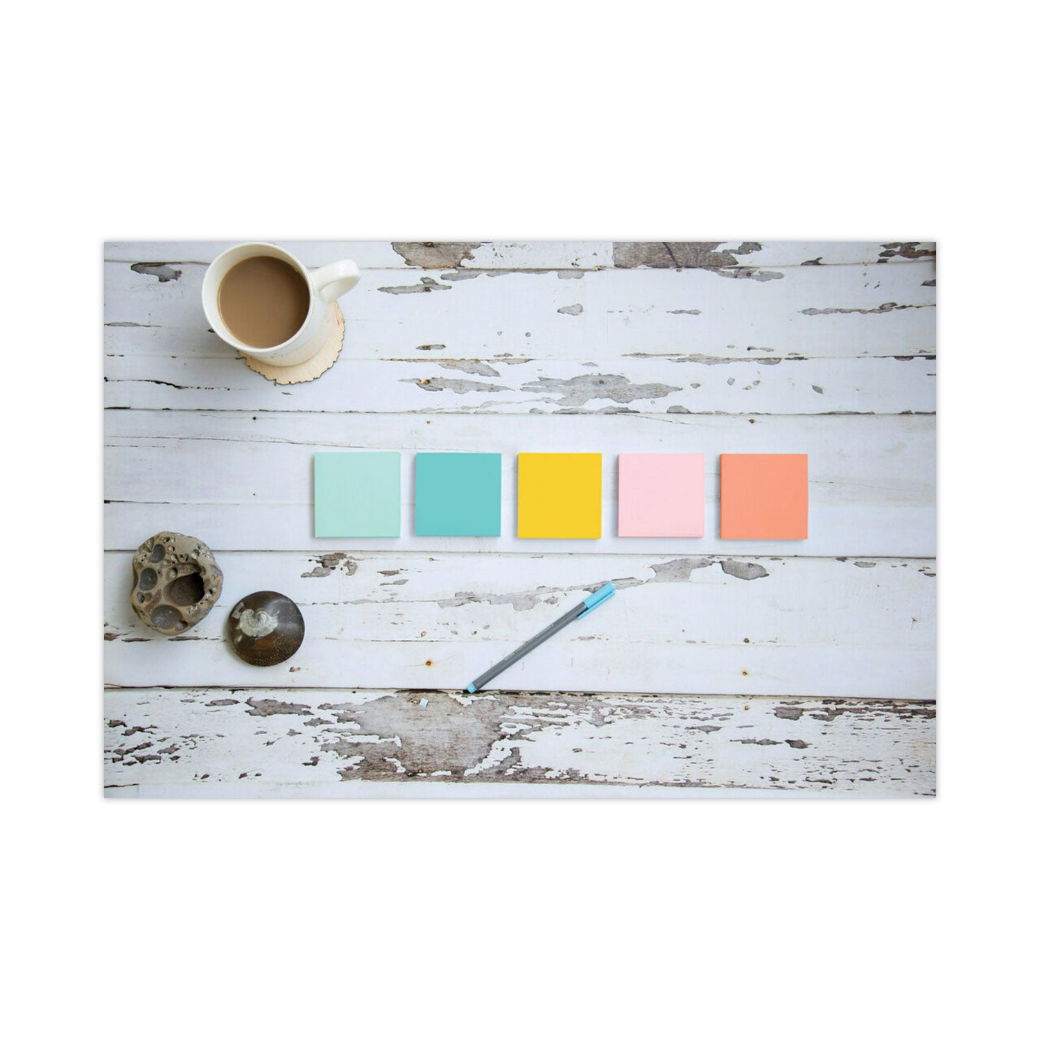 Post-it Original Pads in Beachside Cafe Collection Colors, Note Ruled, 4" x 6", 100 Sheets/Pad, 5 Pads/Pack (6605PKAST)