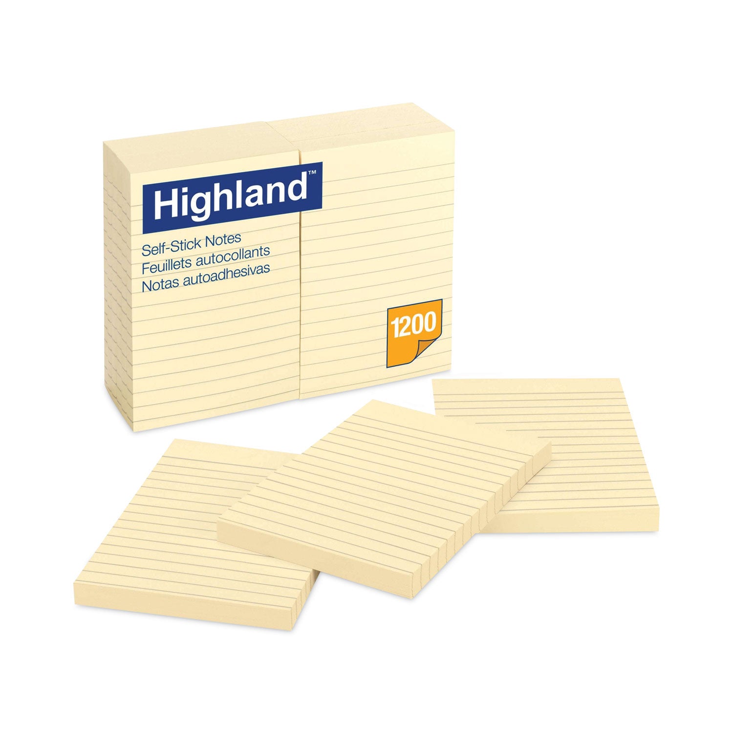 Highland Self-Stick Notes, Note Ruled, 4" x 6", Yellow, 100 Sheets/Pad, 12 Pads/Pack (6609YW)