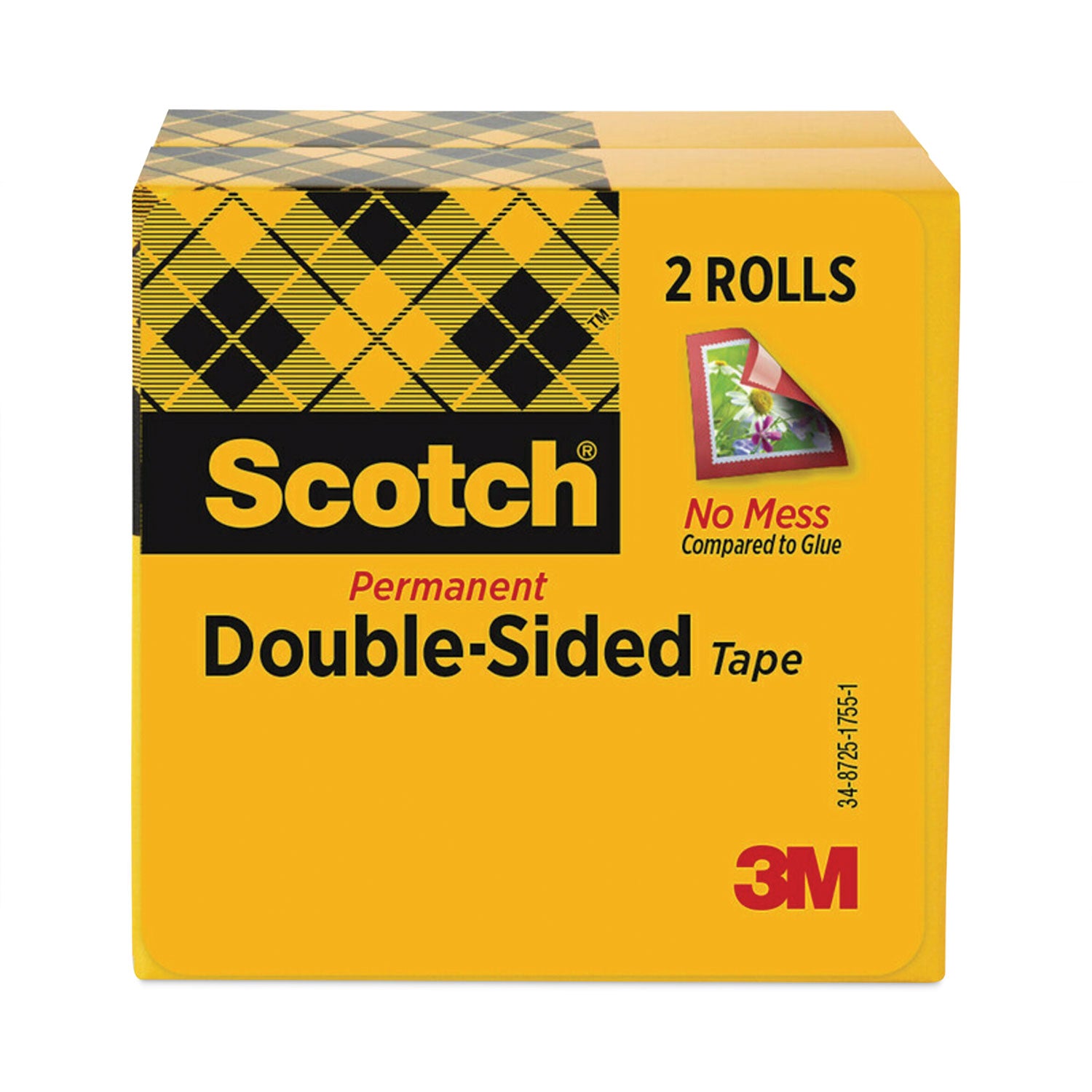 Scotch Double-Sided Tape, 1" Core, 0.5" x 75 ft, Clear, 2/Pack (6652PK)