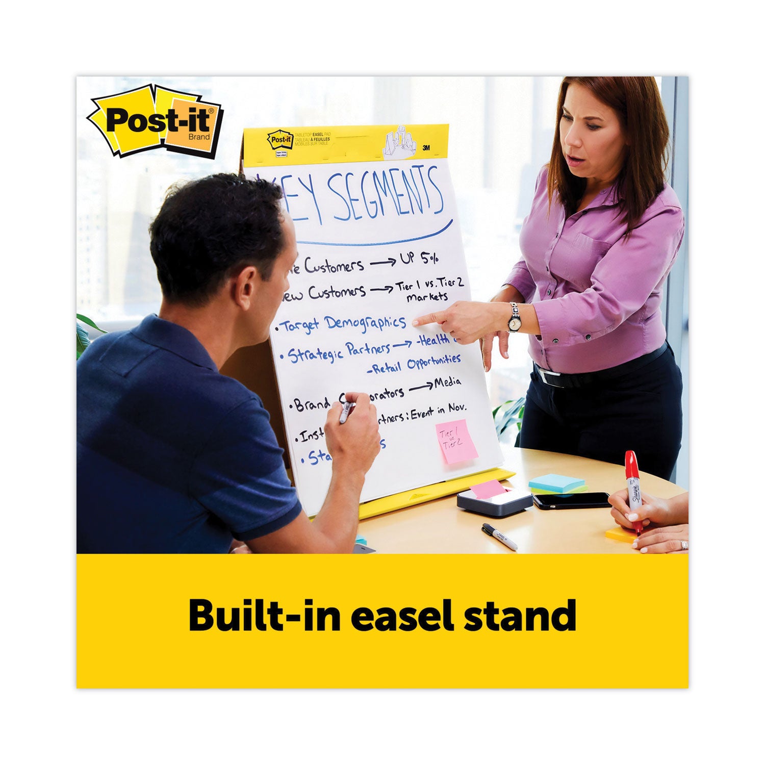 Post-it Pad Plus Tabletop Easel Pad with Self-Stick Sheets and Dry Erase Board, Unruled, 20 x 23, White, 20 Sheets (563DE)