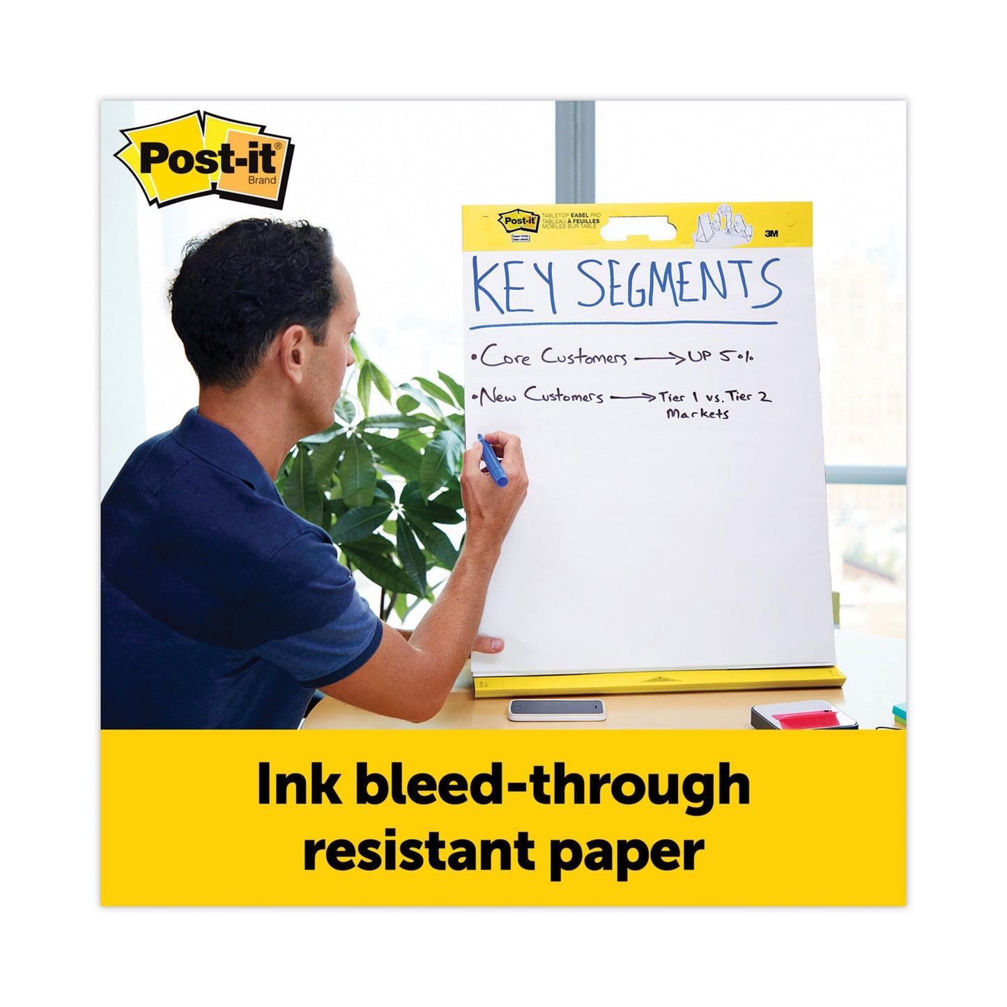 Post-it Pad Plus Tabletop Easel Pad with Self-Stick Sheets and Dry Erase Board, Unruled, 20 x 23, White, 20 Sheets (563DE)