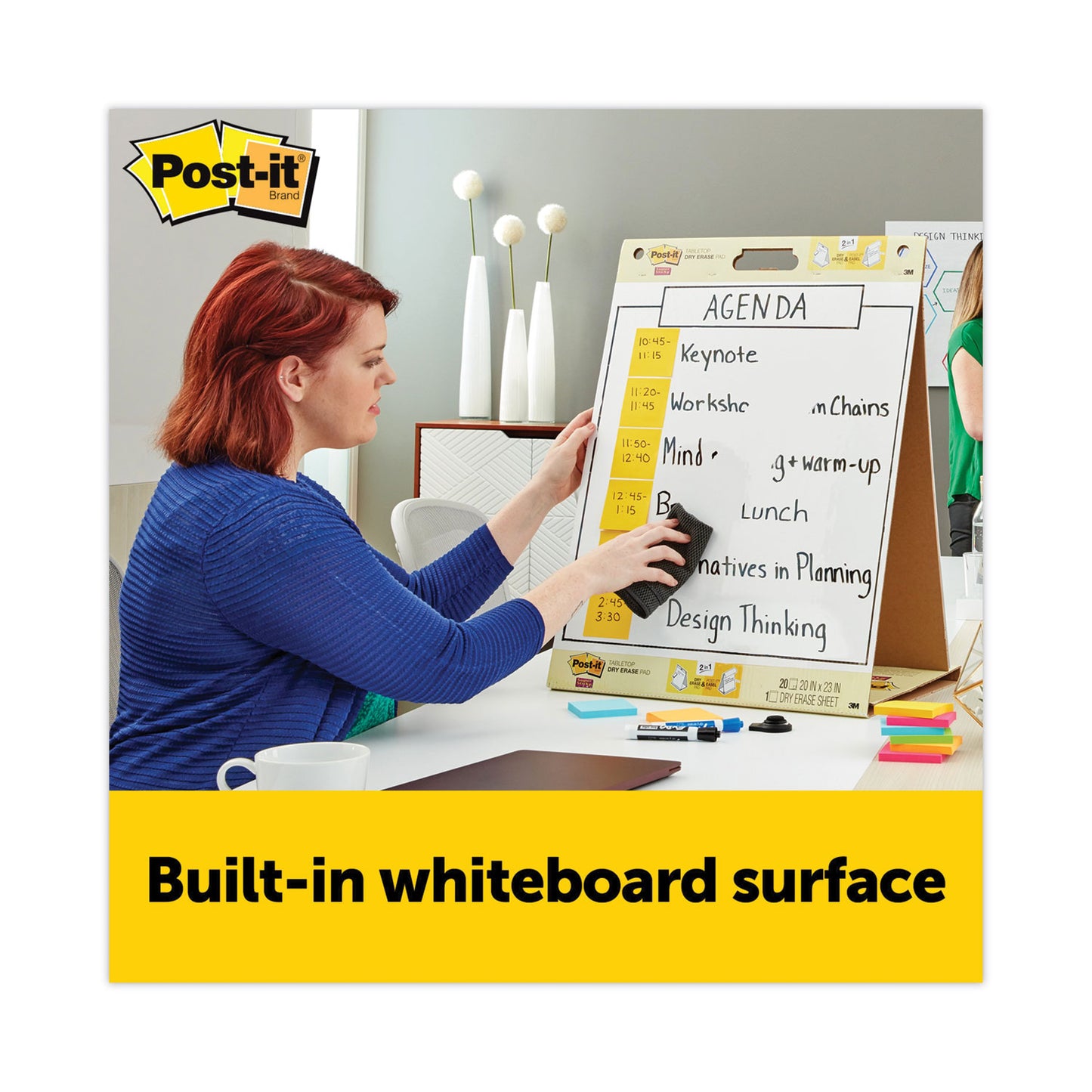 Post-it Pad Plus Tabletop Easel Pad with Self-Stick Sheets and Dry Erase Board, Unruled, 20 x 23, White, 20 Sheets (563DE)