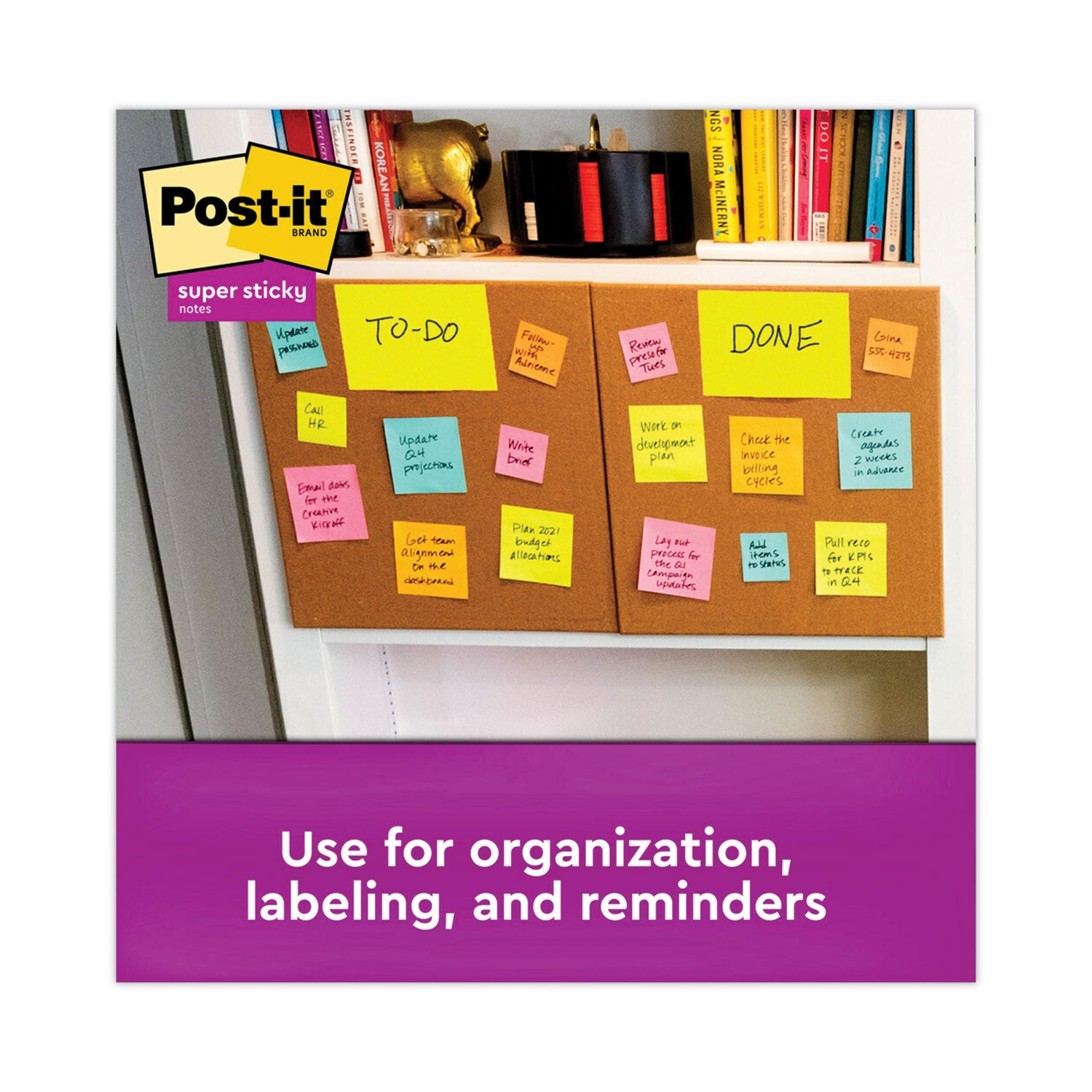 Post-it Meeting Notes in Energy Boost Collection Colors, 8" x 6", 45 Sheets/Pad, 4 Pads/Pack (6845SSP)