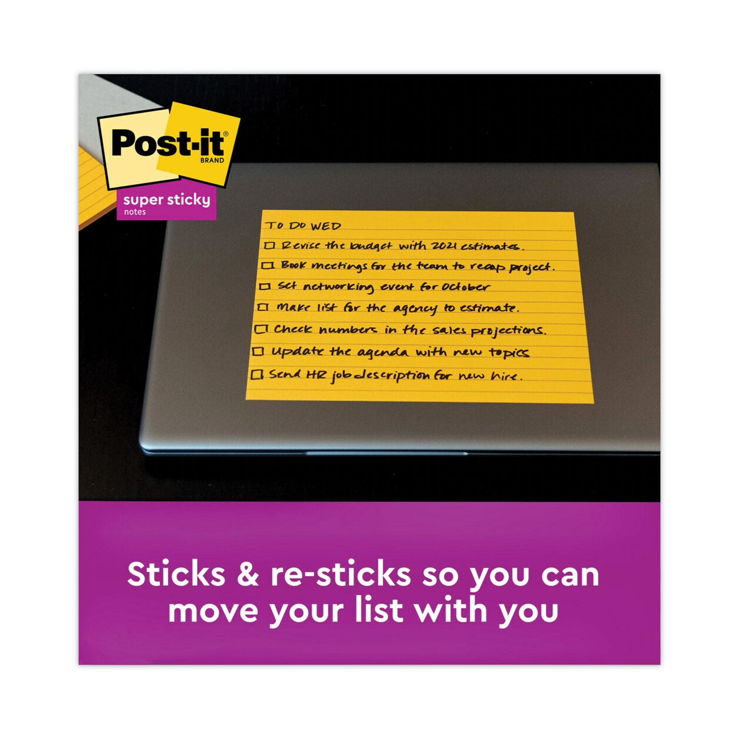 Post-it Meeting Notes in Energy Boost Collection Colors, Note Ruled, 8" x 6", 45 Sheets/Pad, 4 Pads/Pack (6845SSPL)