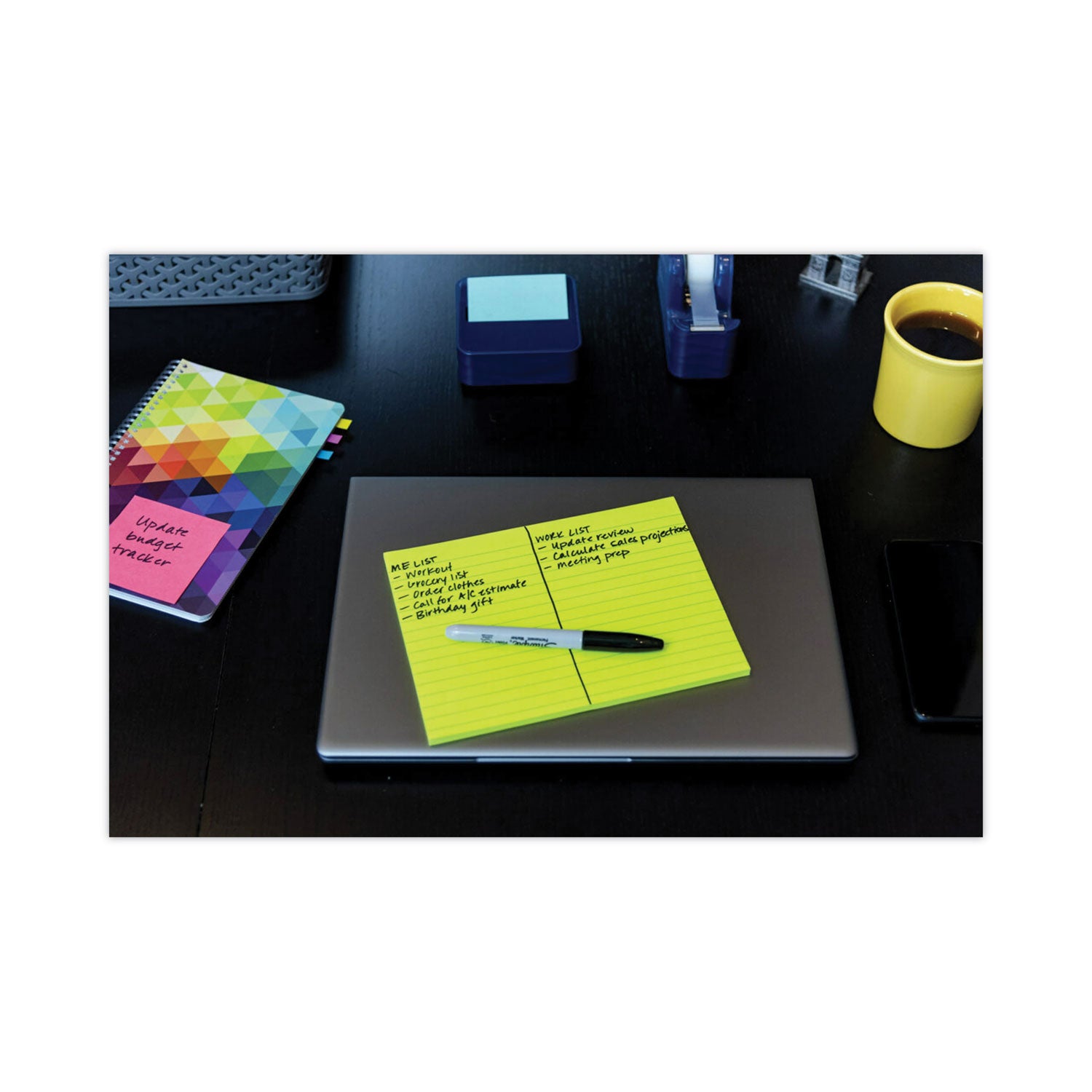 Post-it Meeting Notes in Energy Boost Collection Colors, Note Ruled, 8" x 6", 45 Sheets/Pad, 4 Pads/Pack (6845SSPL)