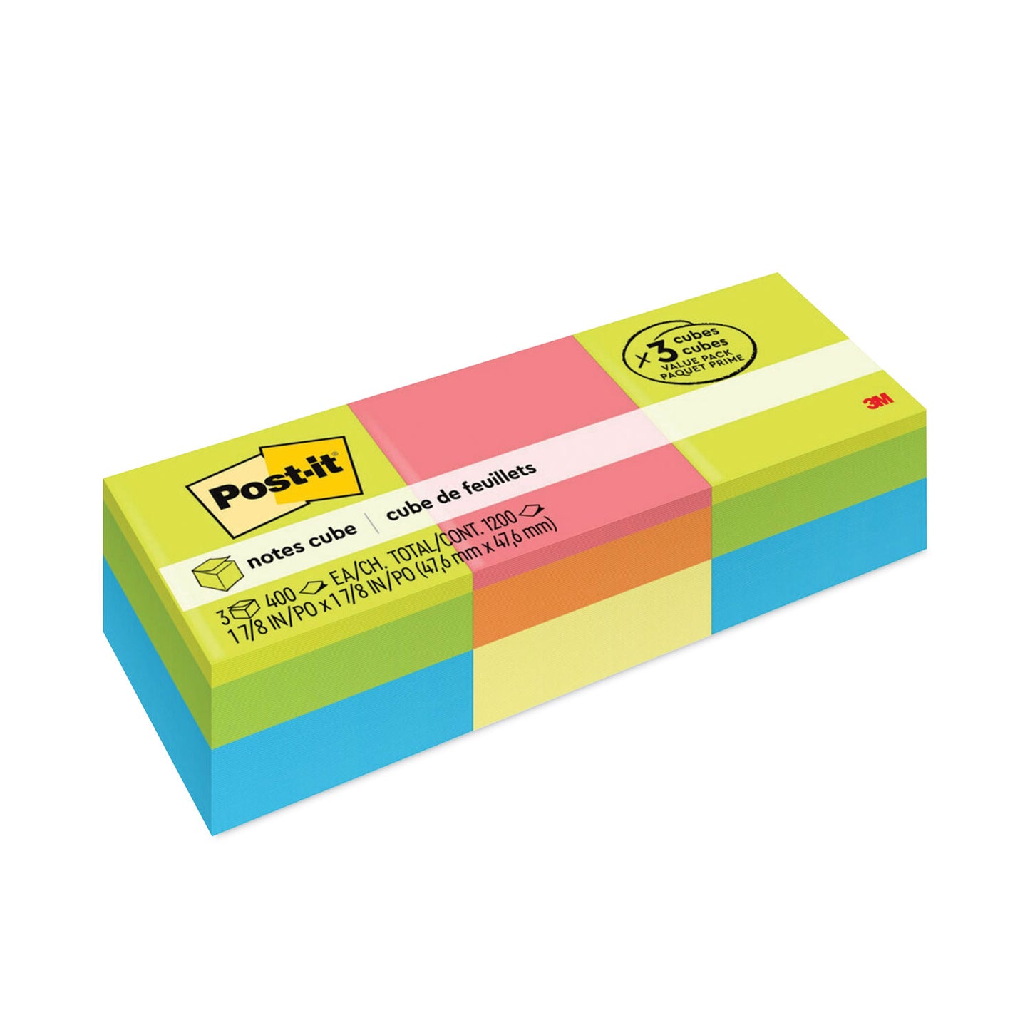 Post-it Mini Cubes, 1.88" x 1.88", Green Wave and Orange Wave Collections, 400 Sheets/Cube, 3 Cubes/Pack (20513PK)