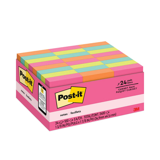 Post-it Original Pads in Poptimistic Colors, Value Pack, 1.38" x 1.88", 100 Sheets/Pad, 24 Pads/Pack (65324ANVAD)