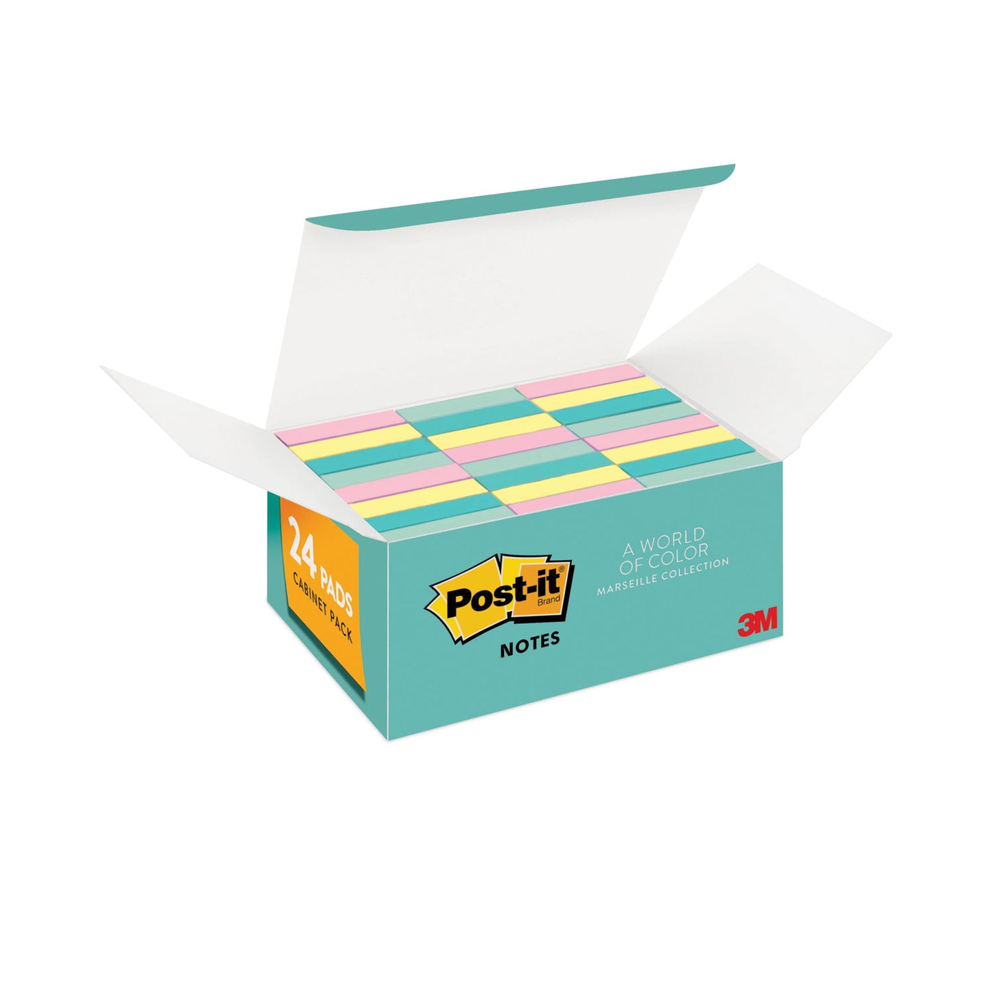 Post-it Original Pads in Beachside Cafe Collection Colors, Value Pack, 1.38" x 1.88", 100 Sheets/Pad, 24 Pads/Pack (65324APVAD)