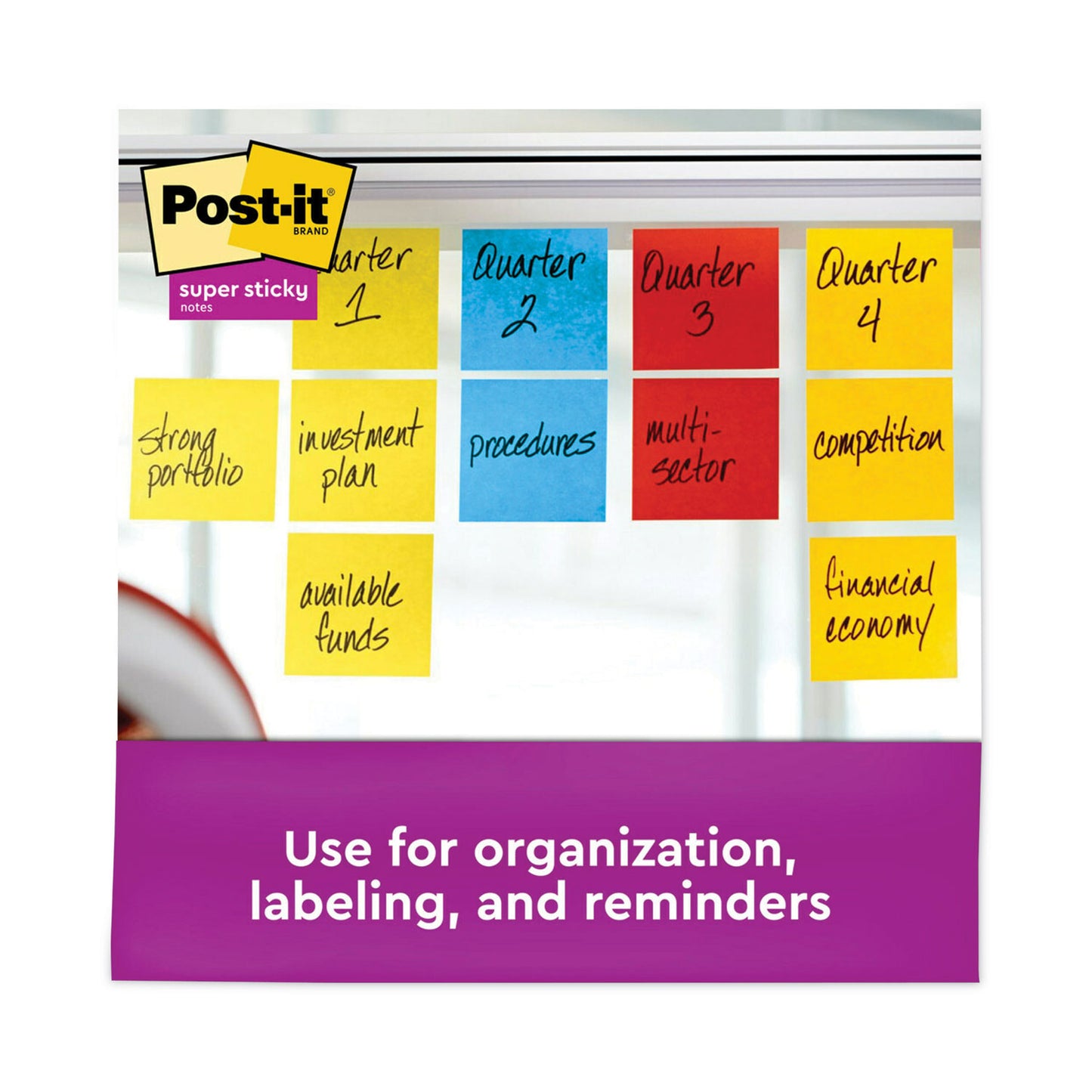 Post-it Pads in Playful Primary Collection Colors, 3" x 3", 90 Sheets/Pad, 12 Pads/Pack (65412SSAN)