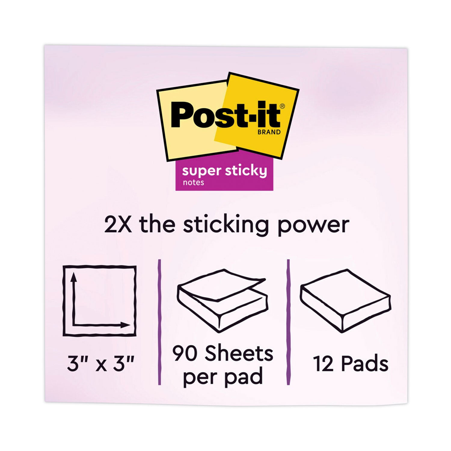 Post-it Pads in Supernova Neon Collection Colors, 3" x 3", 90 Sheets/Pad, 12 Pads/Pack (65412SSMIA)