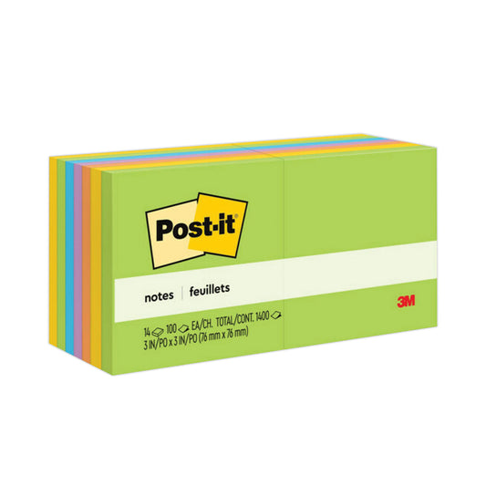 Post-it Original Pads in Floral Fantasy Collection Colors, Value Pack, 3" x 3", 100 Sheets/Pad, 14 Pads/Pack (65414AU)