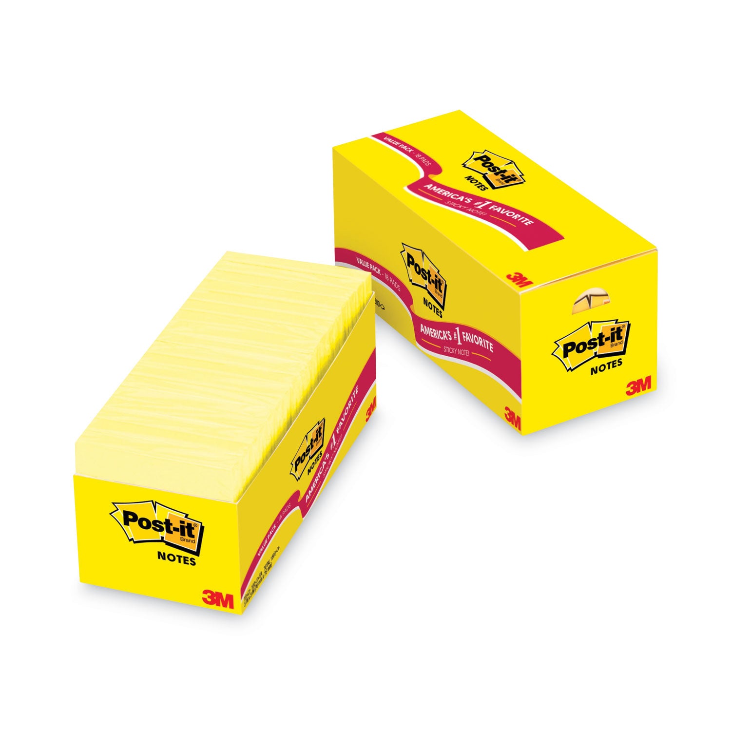 Post-it Original Pads in Canary Yellow, Cabinet Pack, 3" x 3", 90 Sheets/Pad, 18 Pads/Pack (65418CP)